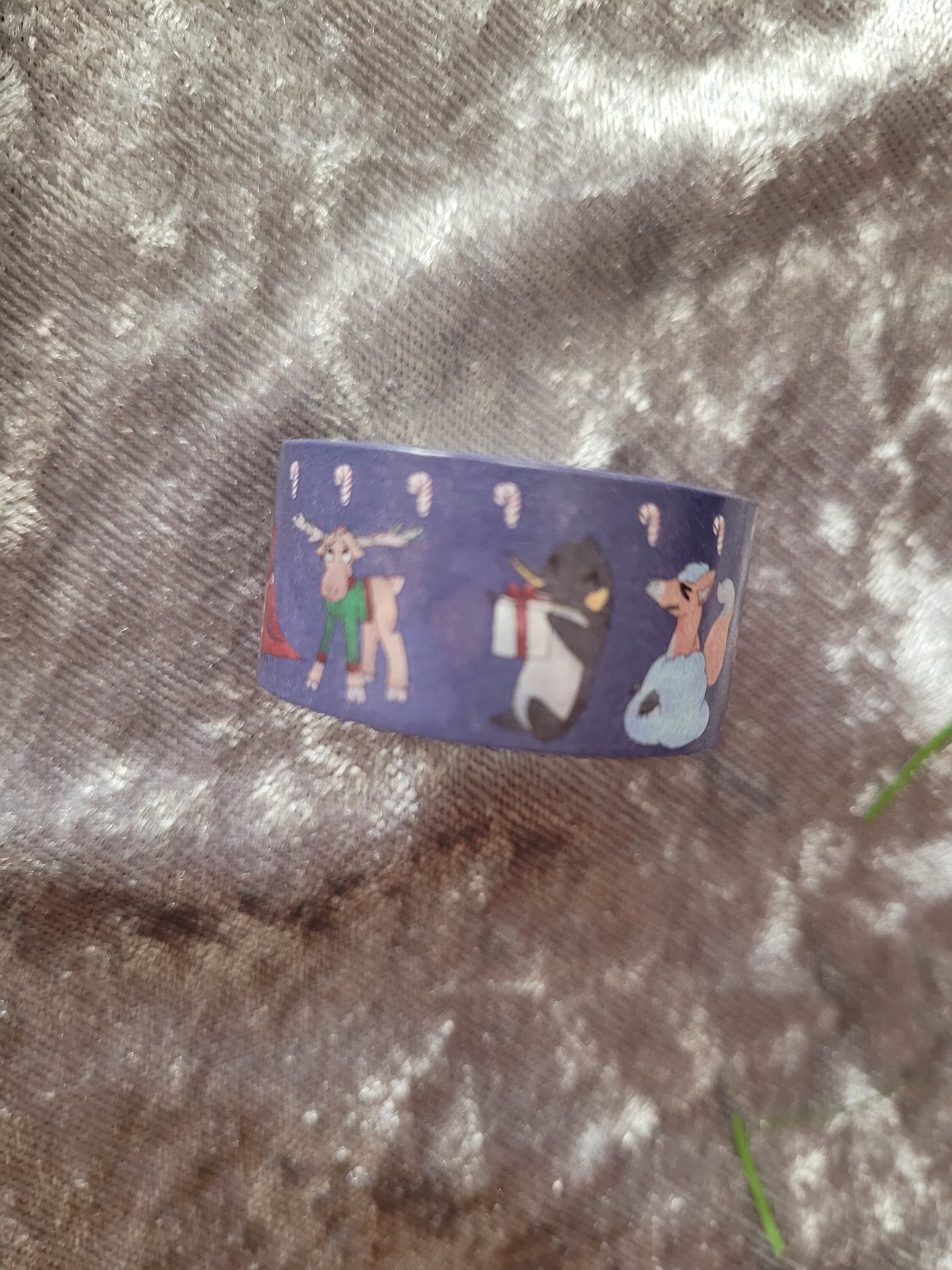 Cute Christmas Critters Washi Tape - Blue And With Candycanes - Bullet Journals Or Gift Wrapping