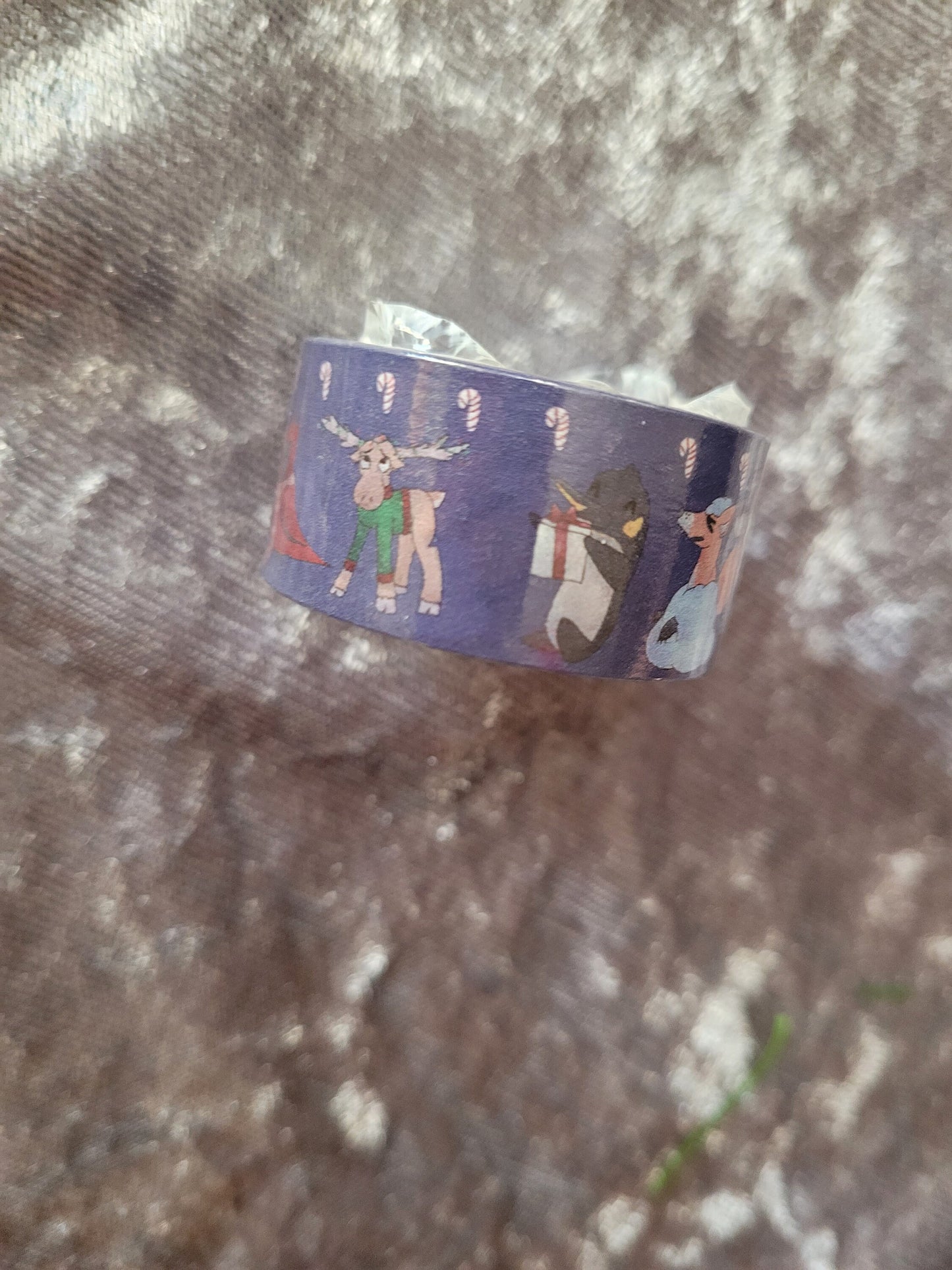 Cute Christmas Critters Washi Tape - Blue And With Candycanes - Bullet Journals Or Gift Wrapping