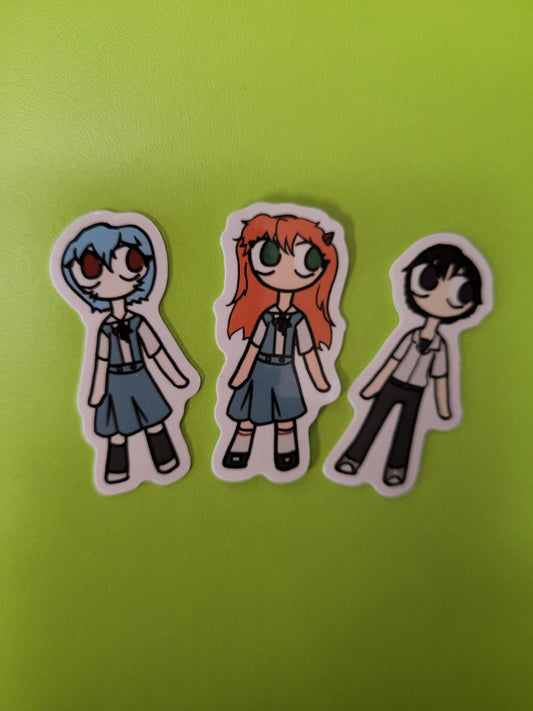 Neon Genesis Evangelion Asuka Rei and Shinji Chibis Vinyl Sticker Pack