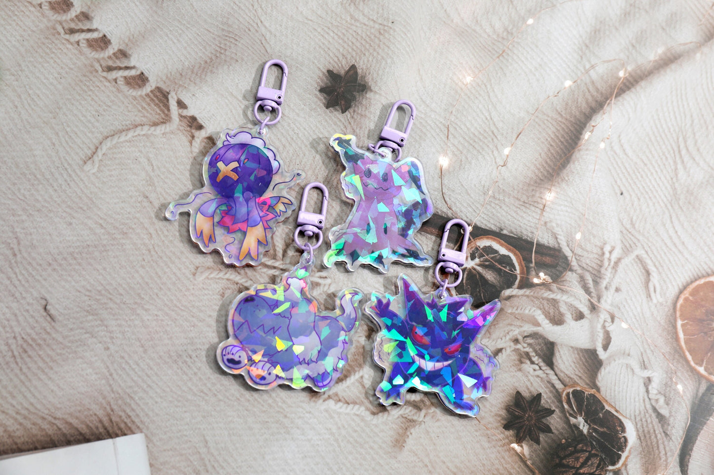 Ghost Pokemon Holographic Acrylic Keychain - Gengar, Mimikyu, Drifblim, Greavard