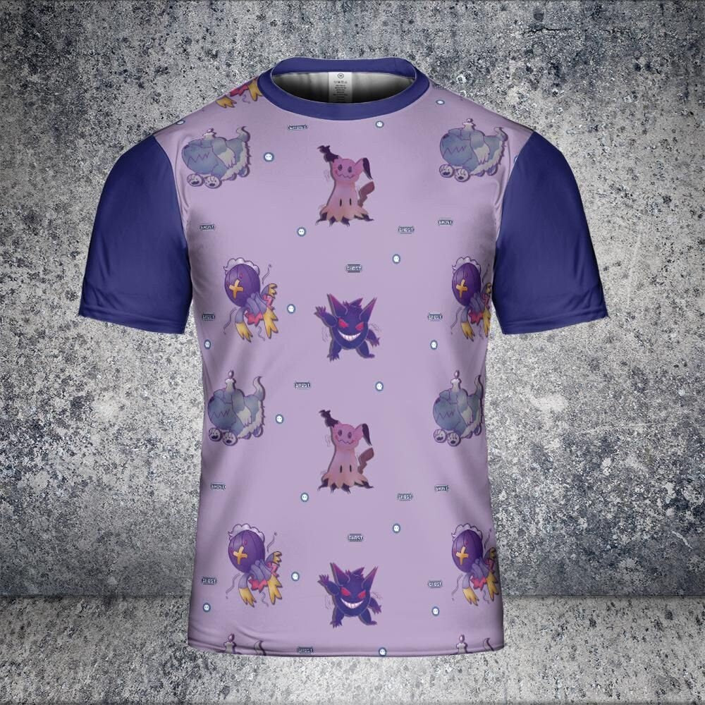 Ghost Pokemon All-Over-Print T-Shirt - Gengar, Mimikyu, Greavard, Drifblim