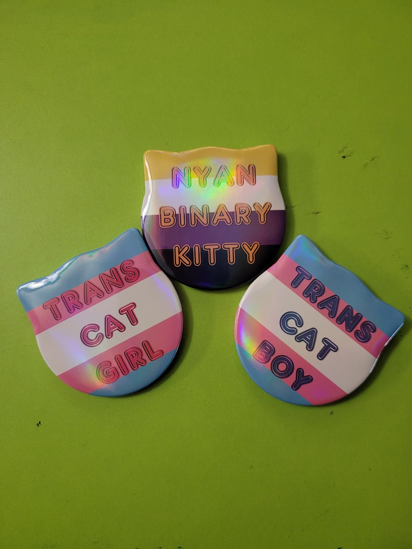 Trans + Nonbinary Pride Cat Pin Badges