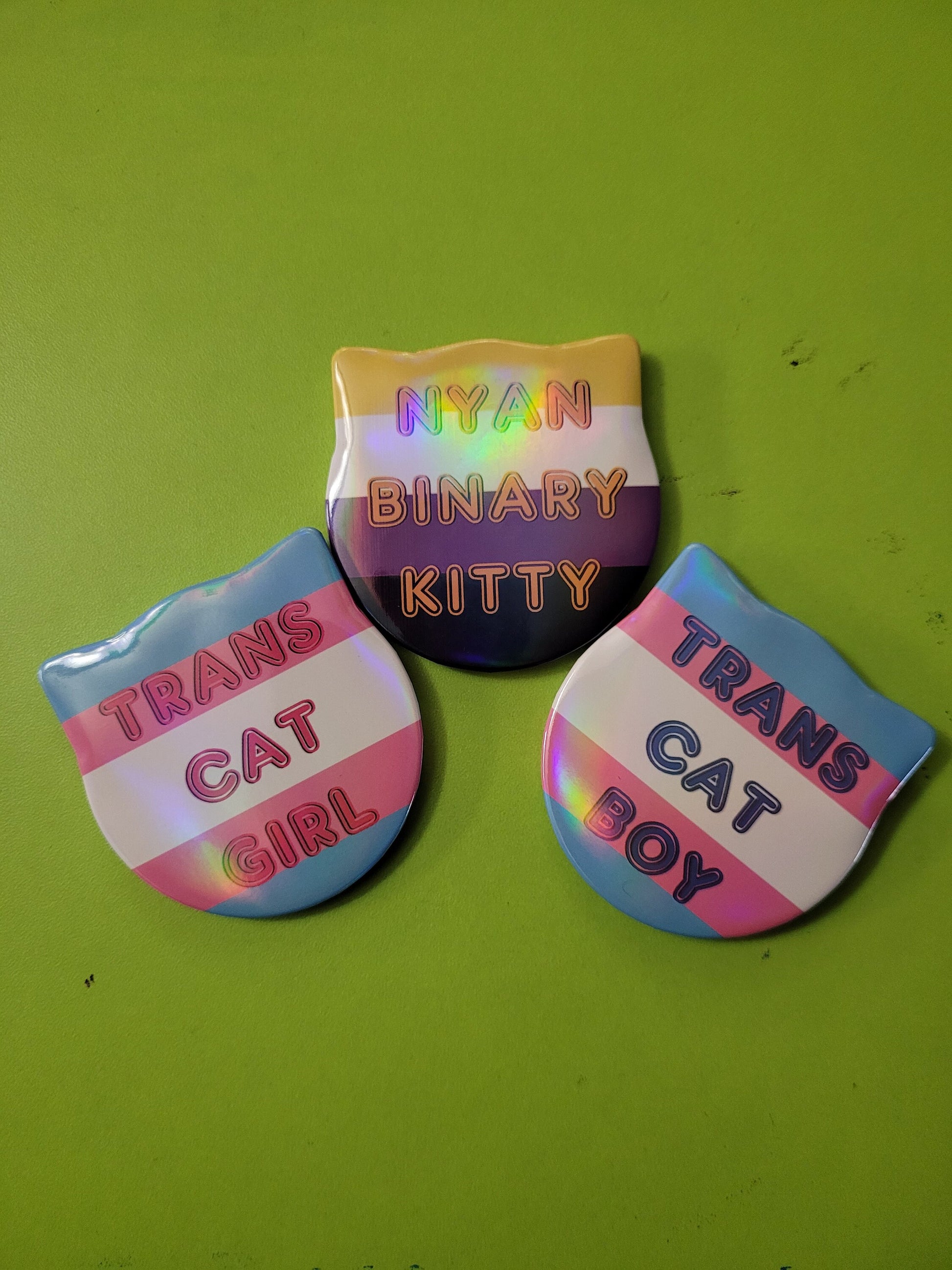 Trans + Nonbinary Pride Cat Pin Badges