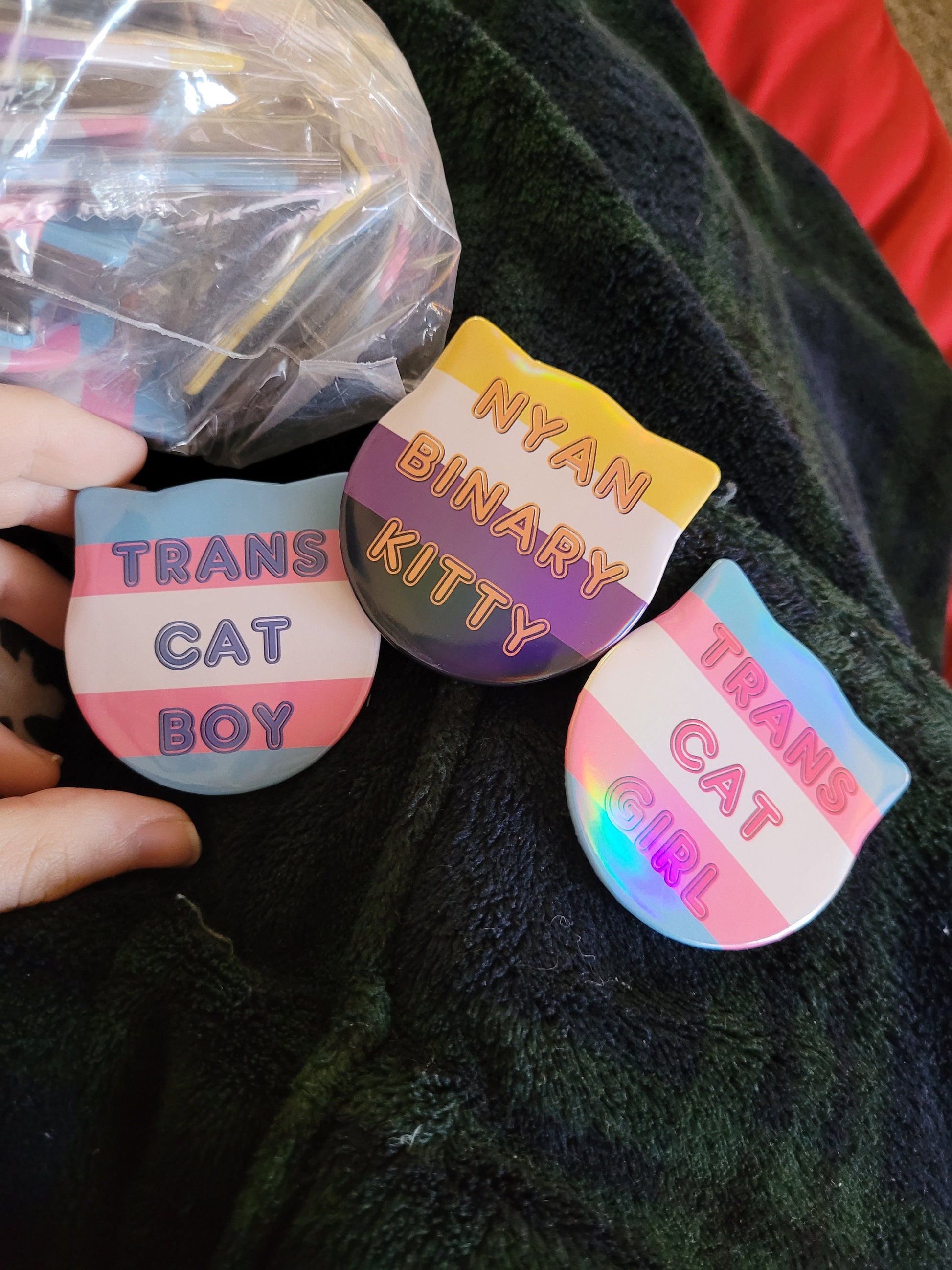 Trans + Nonbinary Pride Cat Pin Badges