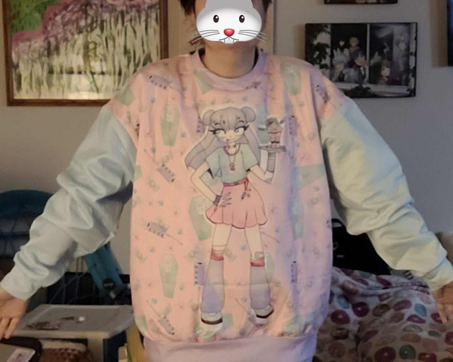 Menhera Girl On All Over Pattern T-shirt