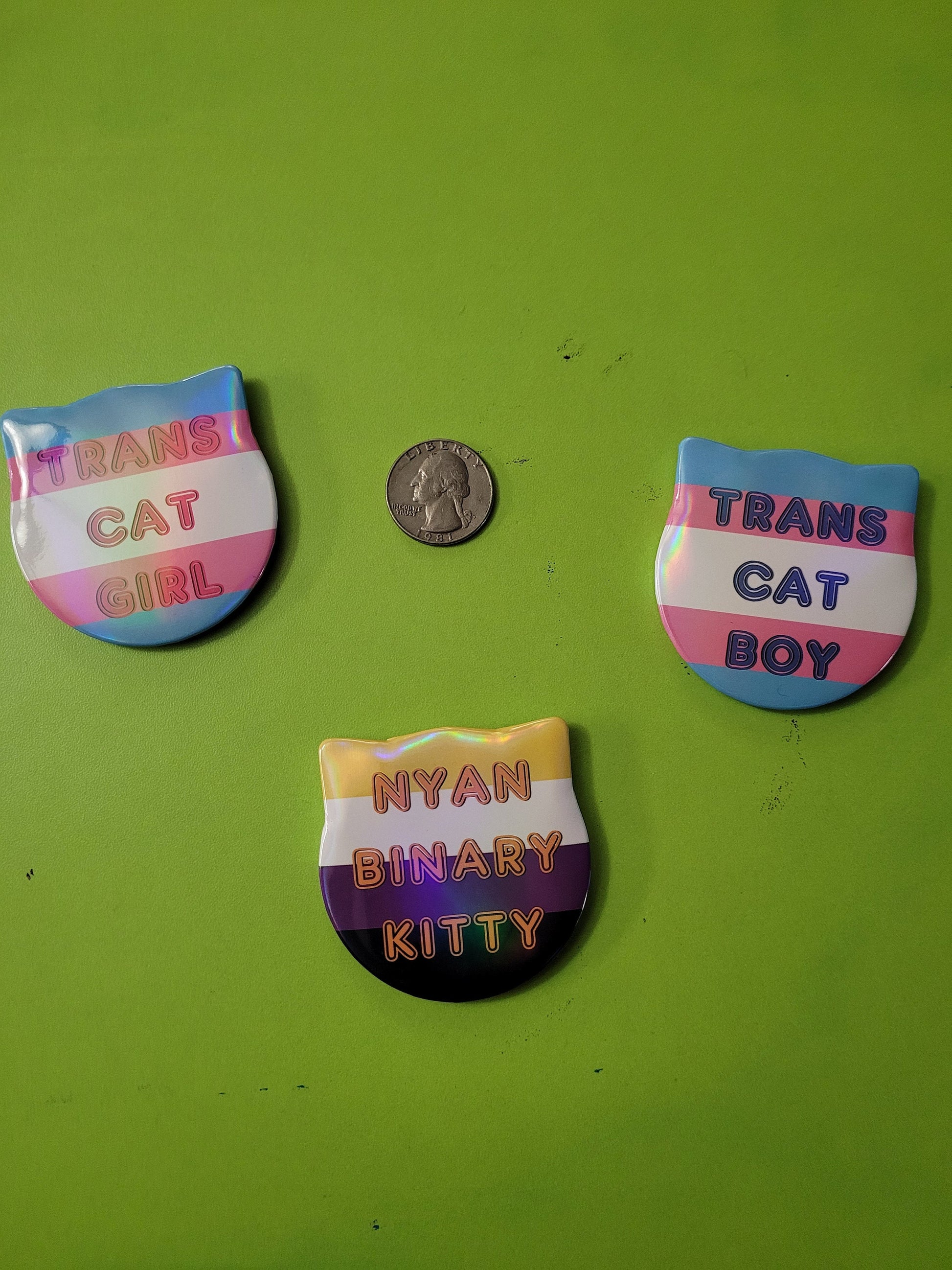 Trans + Nonbinary Pride Cat Pin Badges
