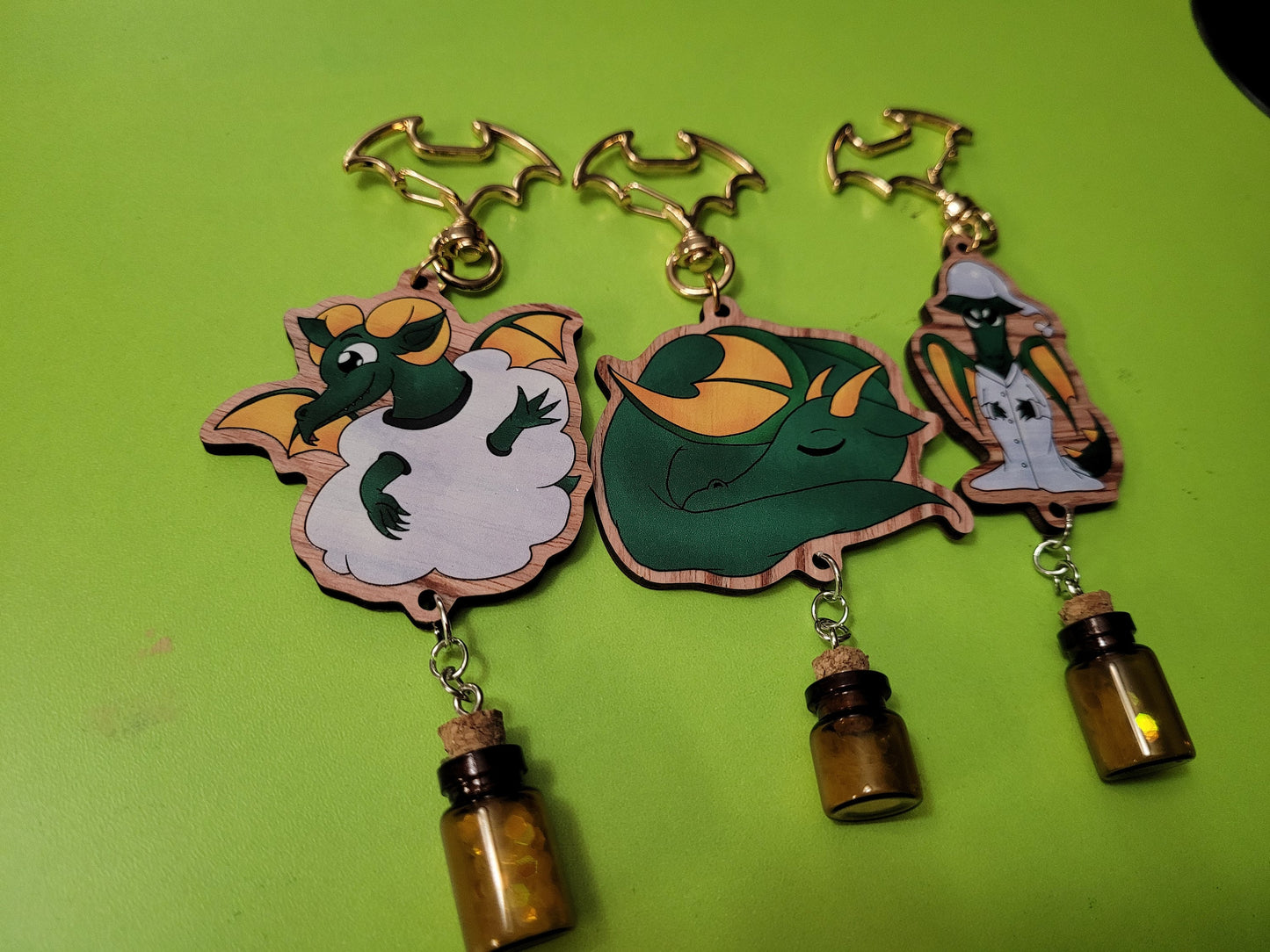 Sleepytime Dragon Wooden Keychains