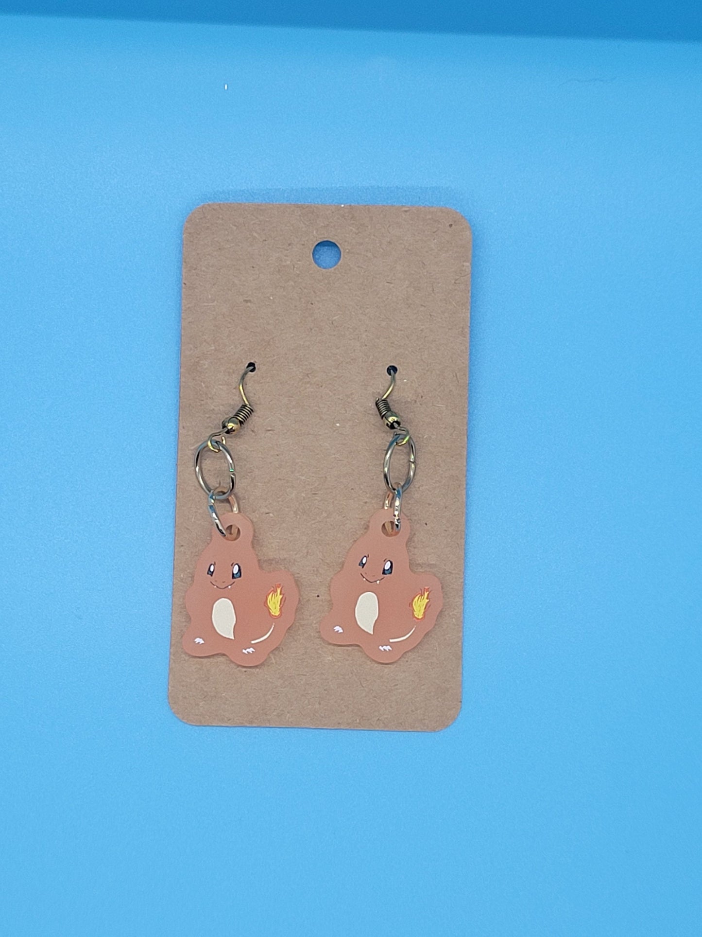 Pokemon Frosted Acrylic Charmander Dangle Earrings + Cord Necklace