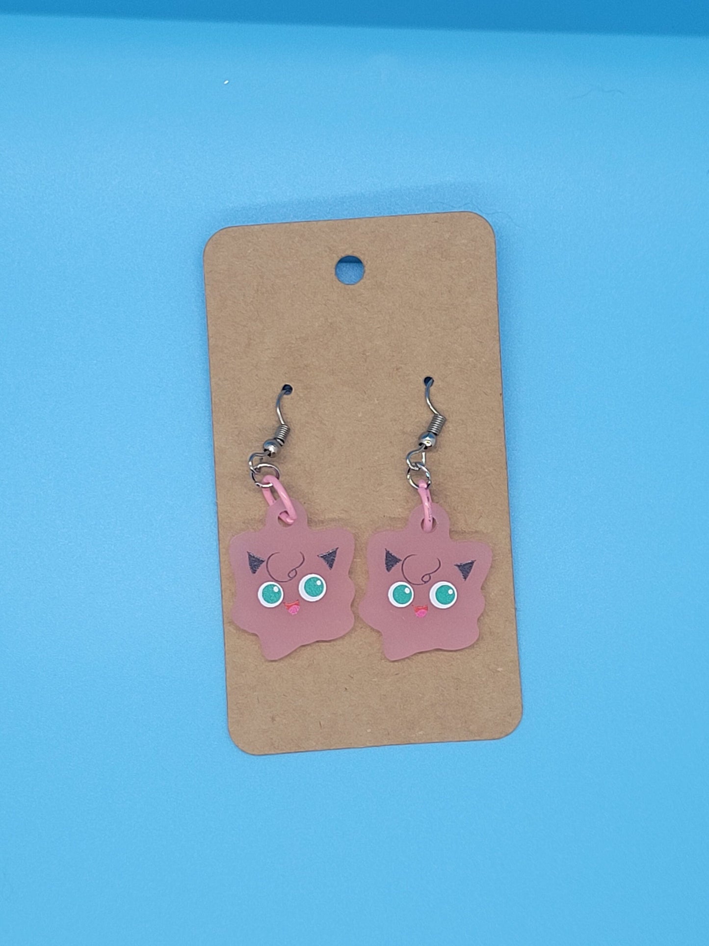 Pokemon Frosted Acrylic Jigglypuff Dangle Earrings + Cord Necklace