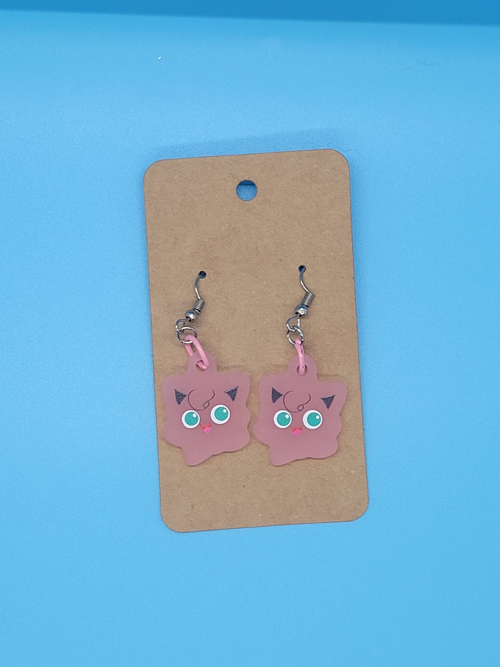 Pokemon Frosted Acrylic Jigglypuff Dangle Earrings + Cord Necklace