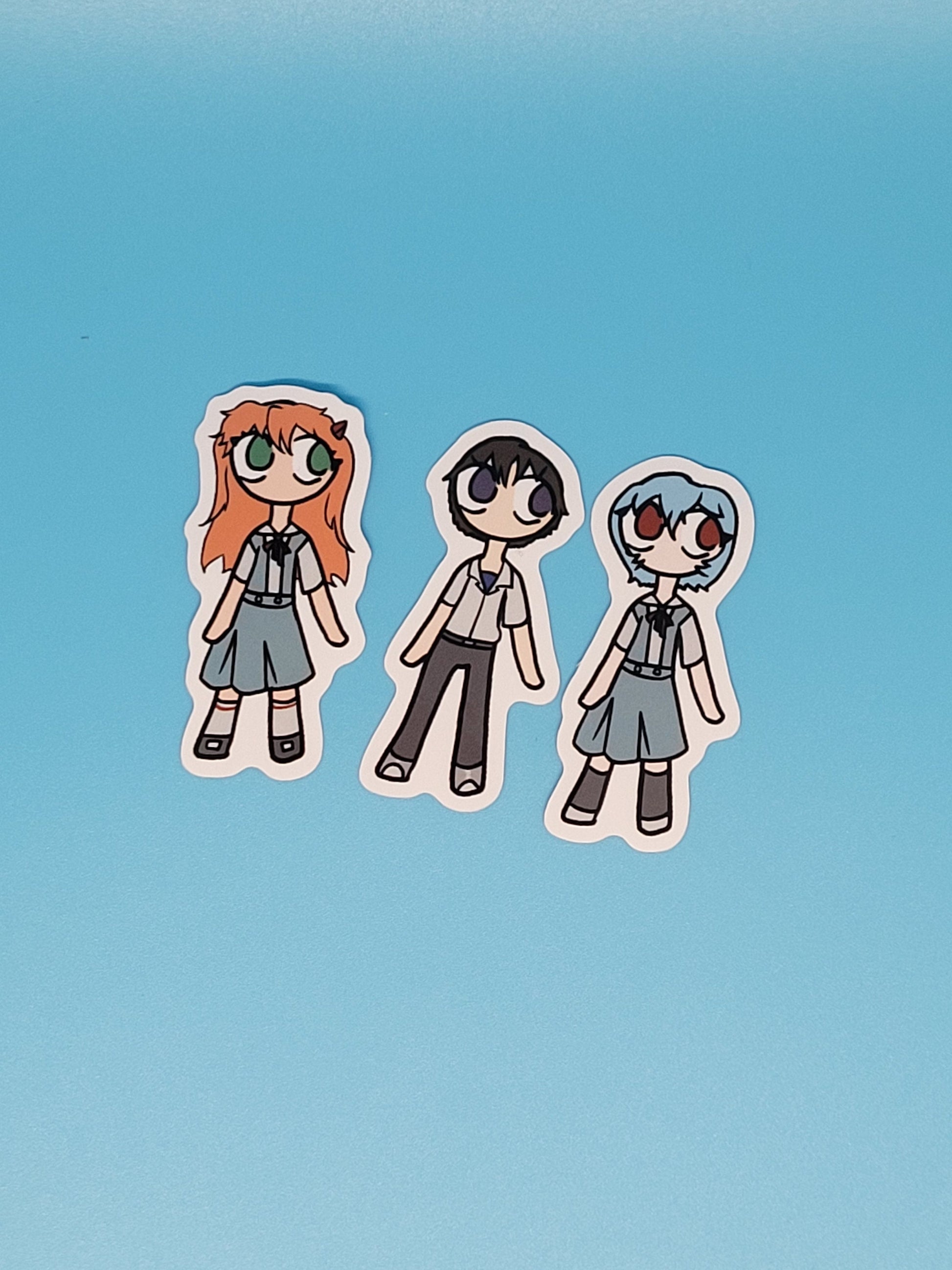 Neon Genesis Evangelion Asuka Rei and Shinji Chibis Vinyl Sticker Pack