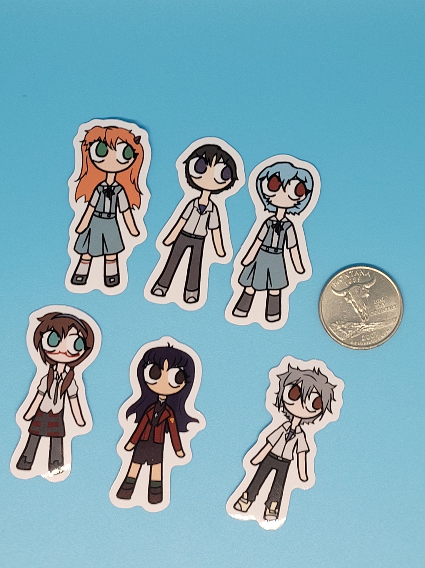 Neon Genesis Evangelion Asuka Rei and Shinji Chibis Vinyl Sticker Pack