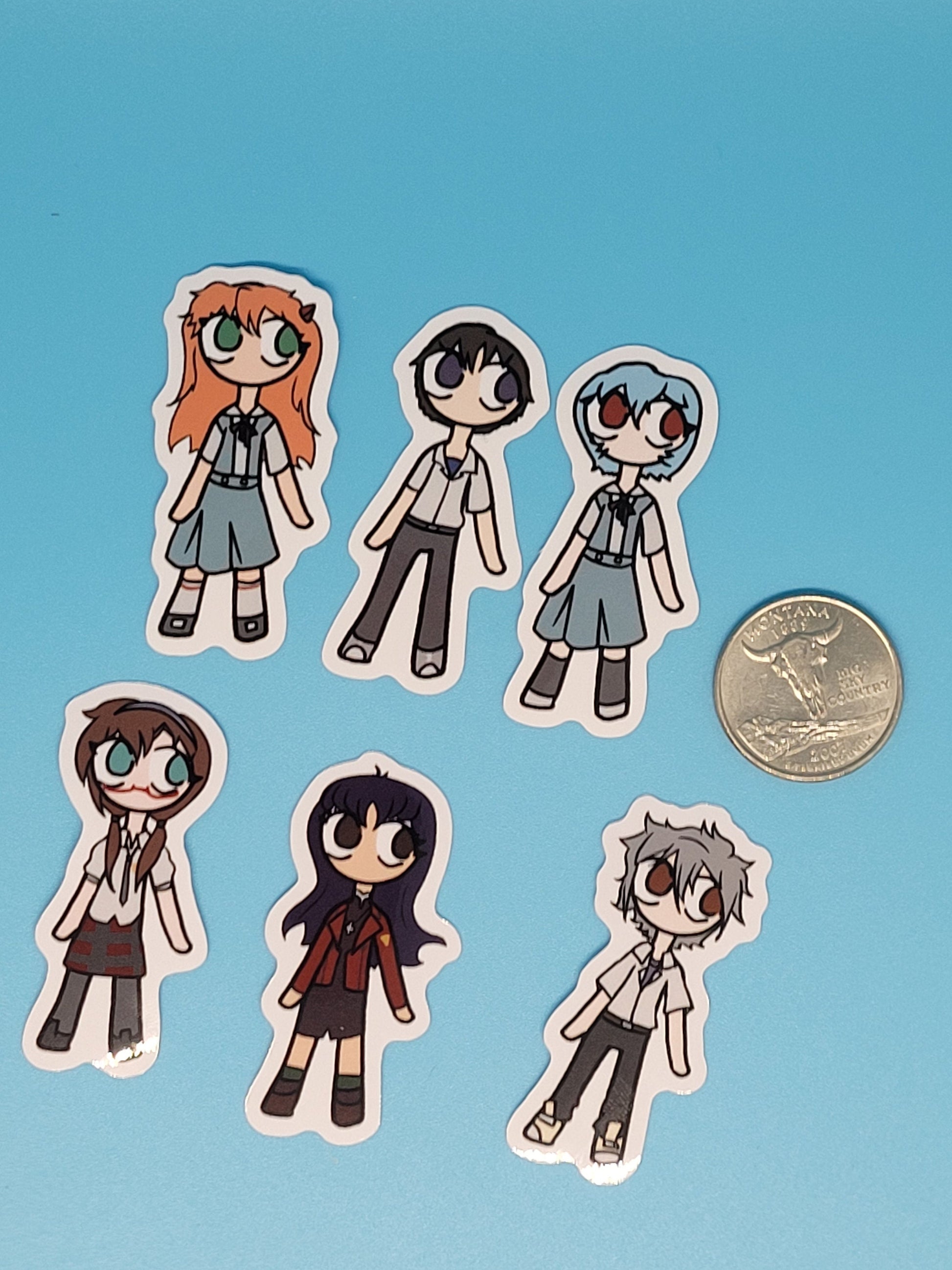 Neon Genesis Evangelion Asuka Rei and Shinji Chibis Vinyl Sticker Pack