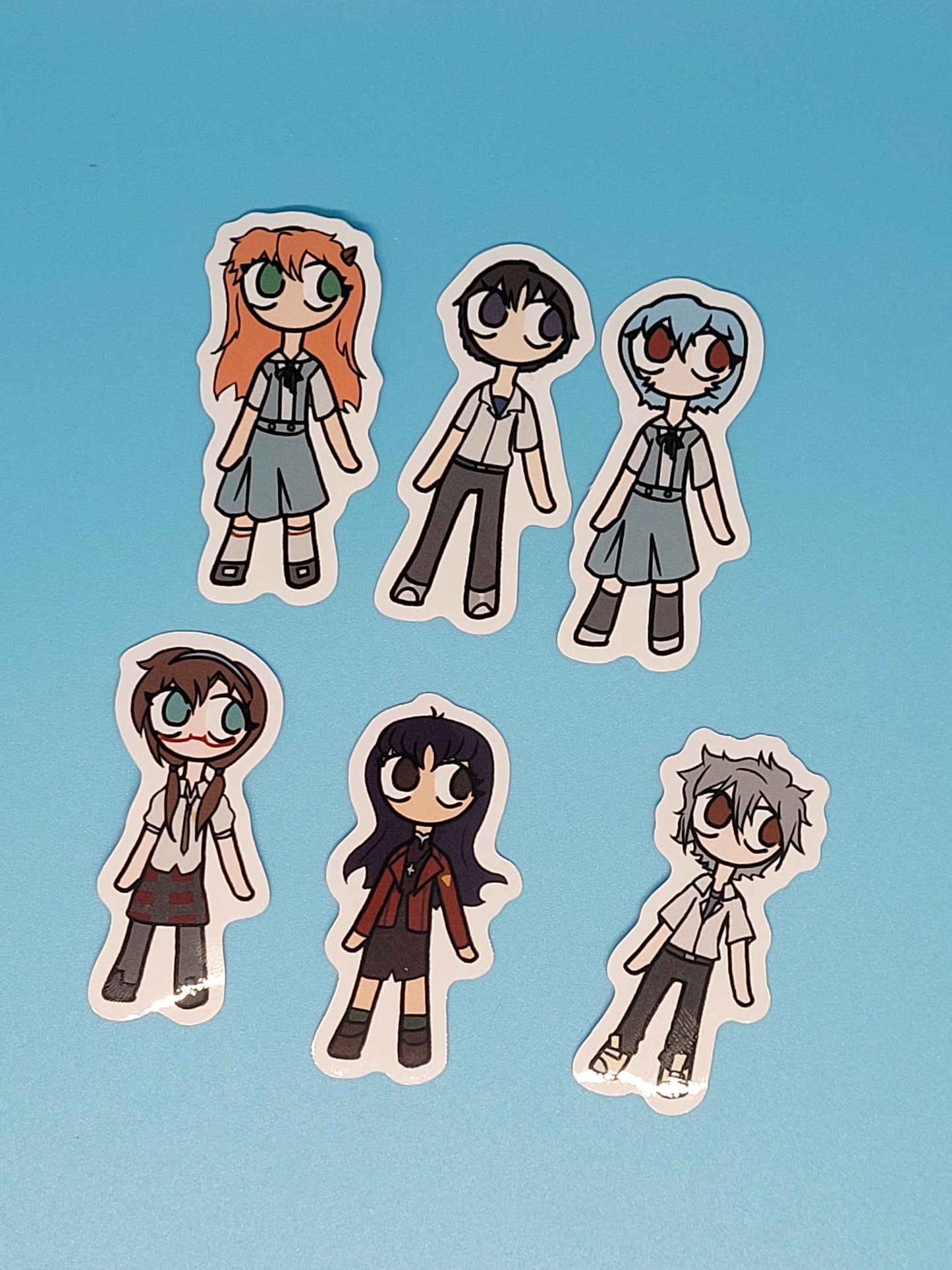 Neon Genesis Evangelion Asuka Rei and Shinji Chibis Vinyl Sticker Pack