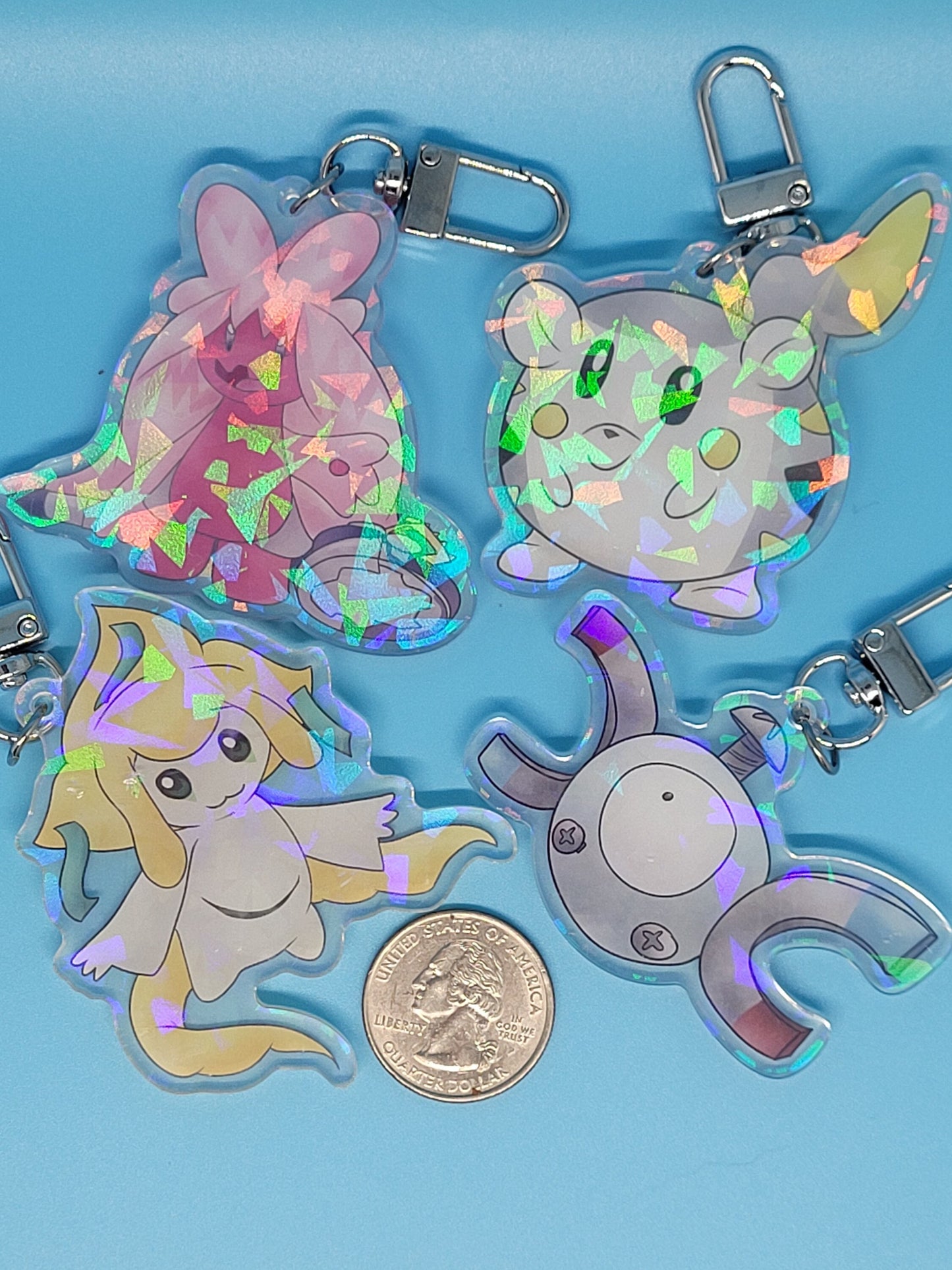 Steel Pokemon Holographic Acrylic Keychain - Togedemaru, Magnemite, Jirachi, Tinkaton