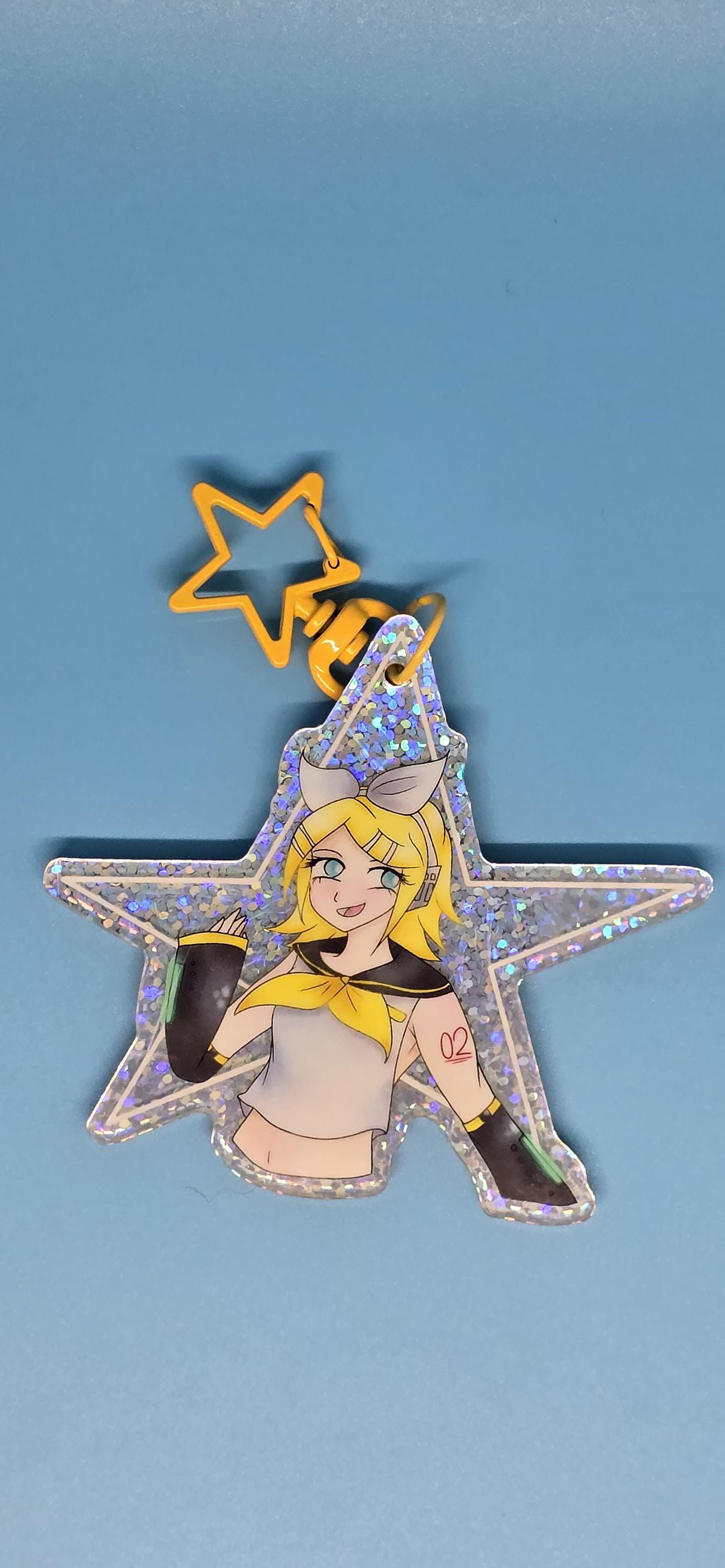 Vocaloid Rin and Len Kagamine Double-Sided Holo Keychain