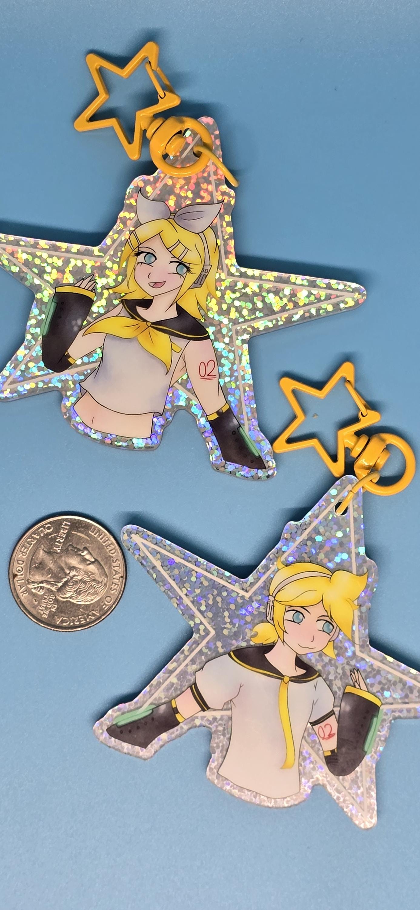 Vocaloid Rin and Len Kagamine Double-Sided Holo Keychain