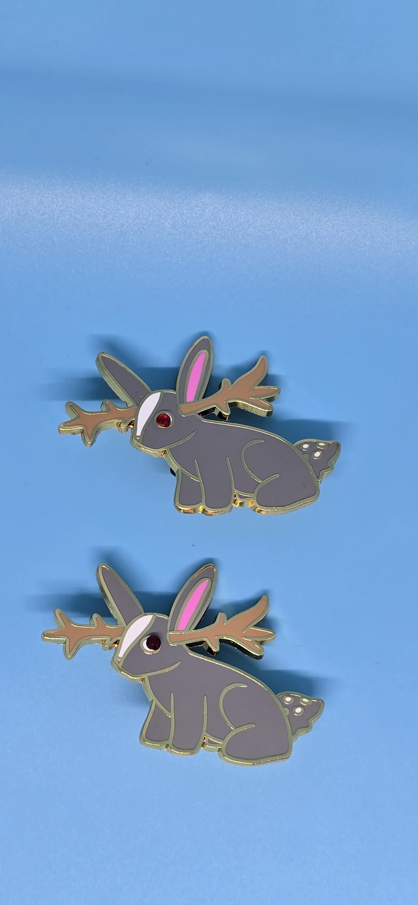 Cute Cryptid Jackalope Gold Enamel Pin (8 eye color options!)