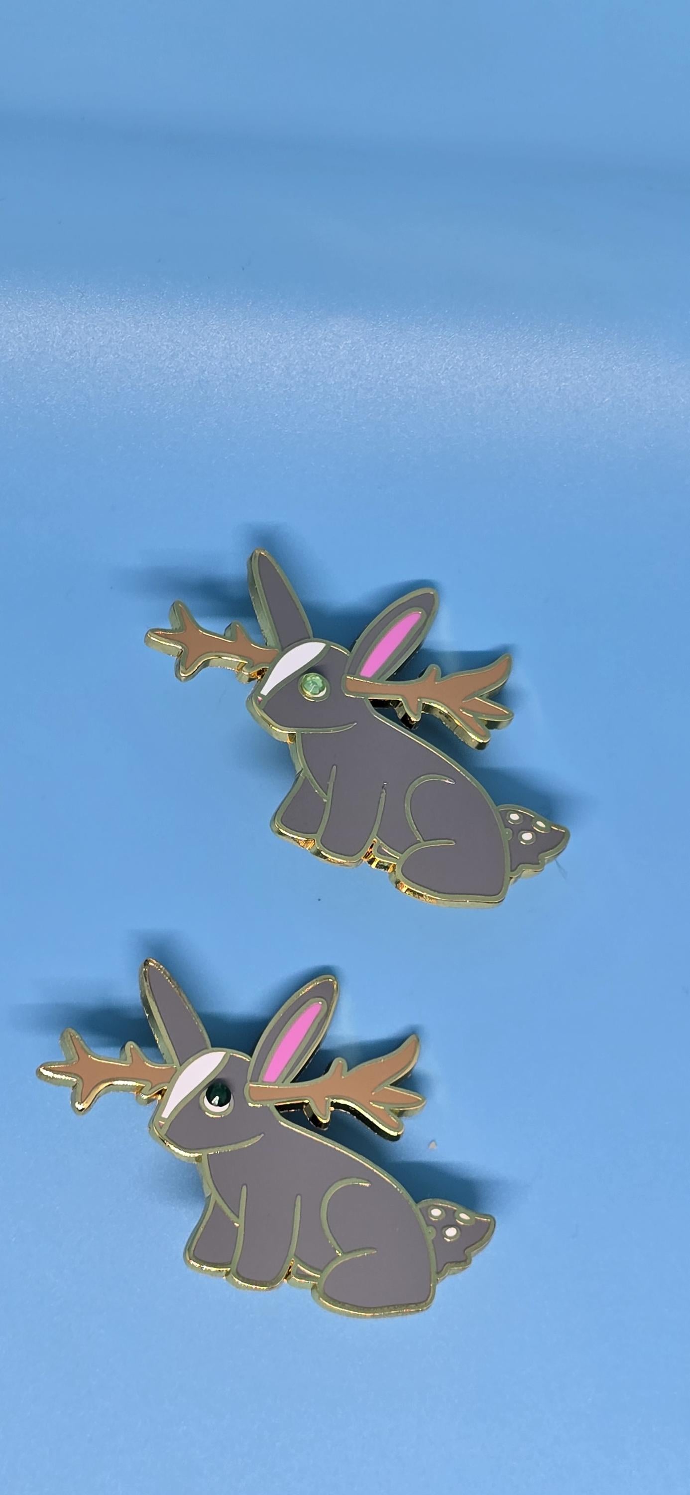 Cute Cryptid Jackalope Gold Enamel Pin (8 eye color options!)