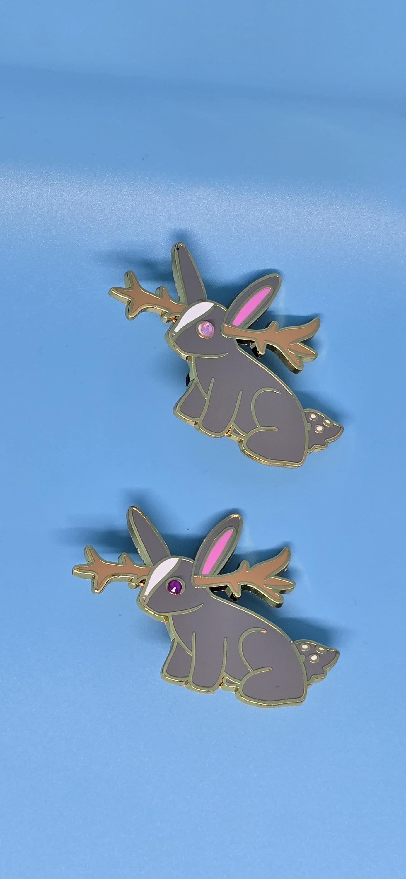 Cute Cryptid Jackalope Gold Enamel Pin (8 eye color options!)