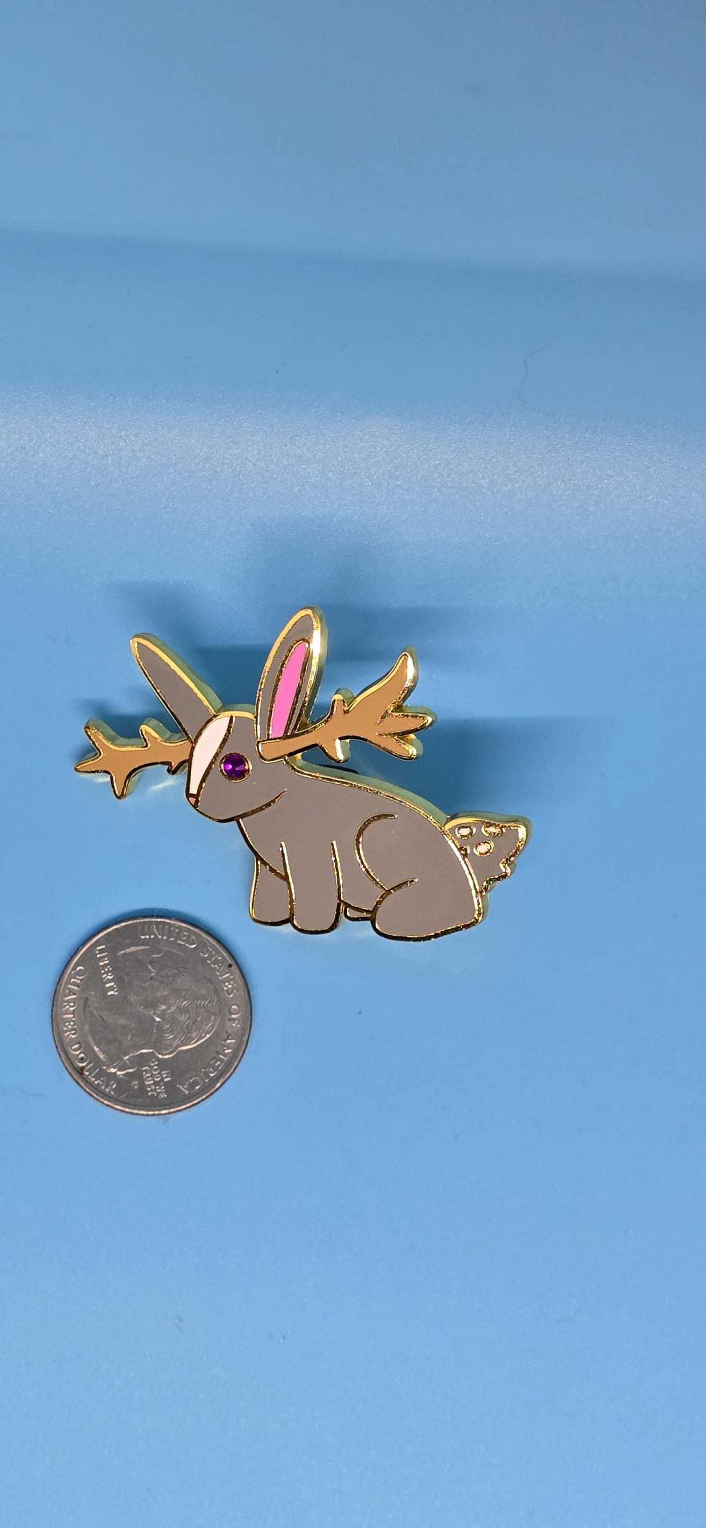 Cute Cryptid Jackalope Gold Enamel Pin (8 eye color options!)