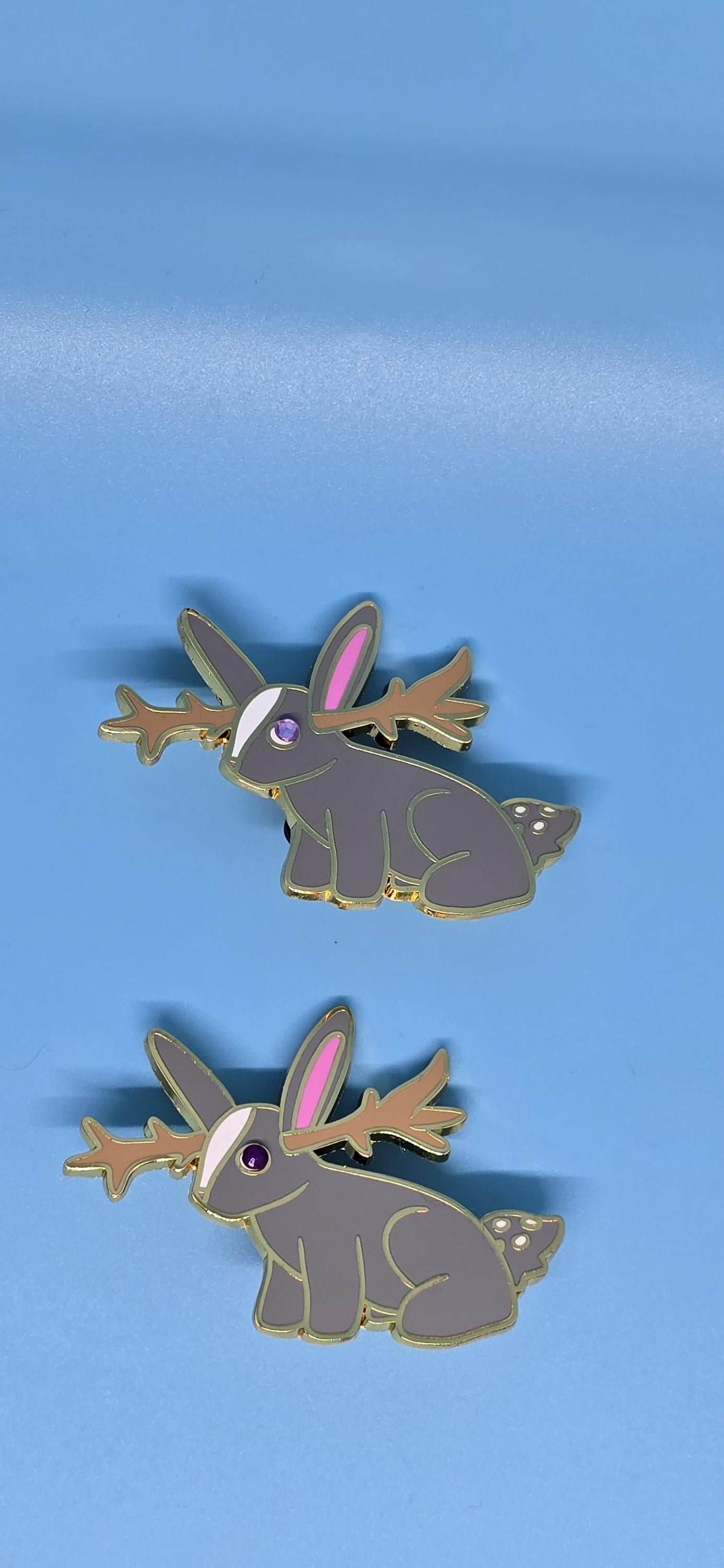 Cute Cryptid Jackalope Gold Enamel Pin (8 eye color options!)