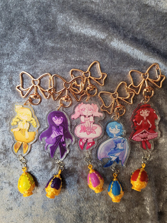 Puella Magi Madoka Magica Acrylic Keychains With Soul Gem Attachment Charm