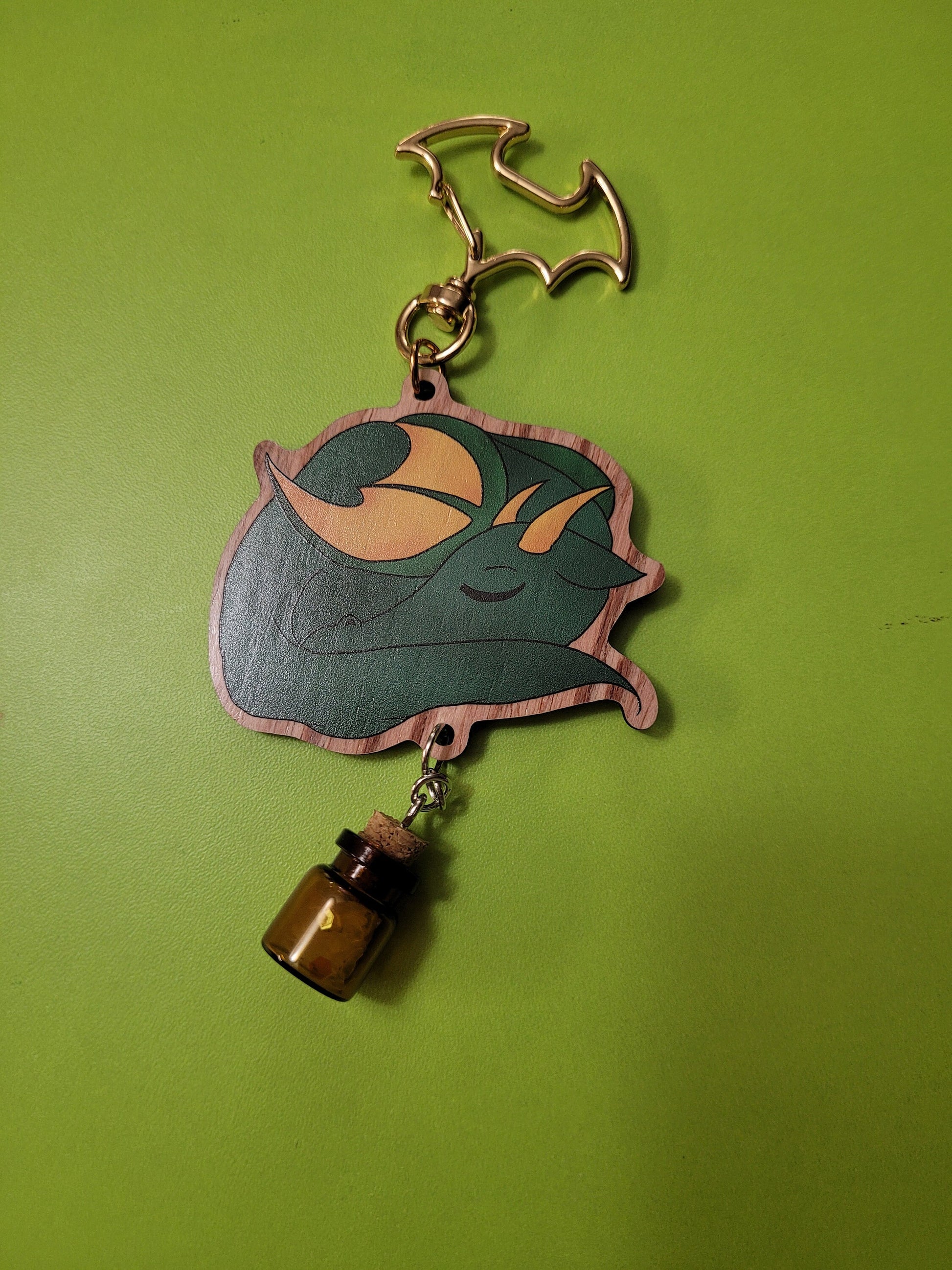 Sleepytime Dragon Wooden Keychains