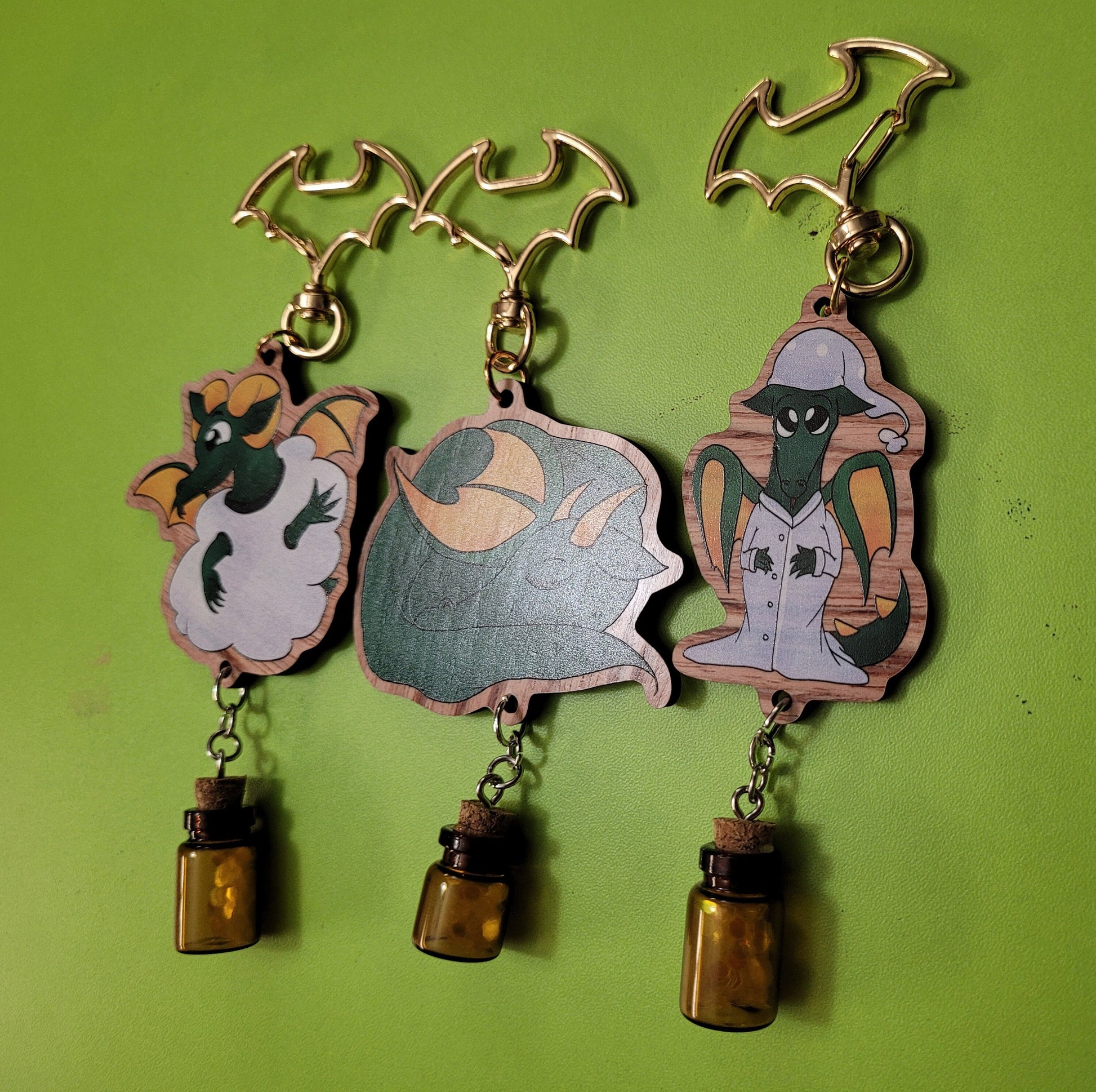 Sleepytime Dragon Wooden Keychains
