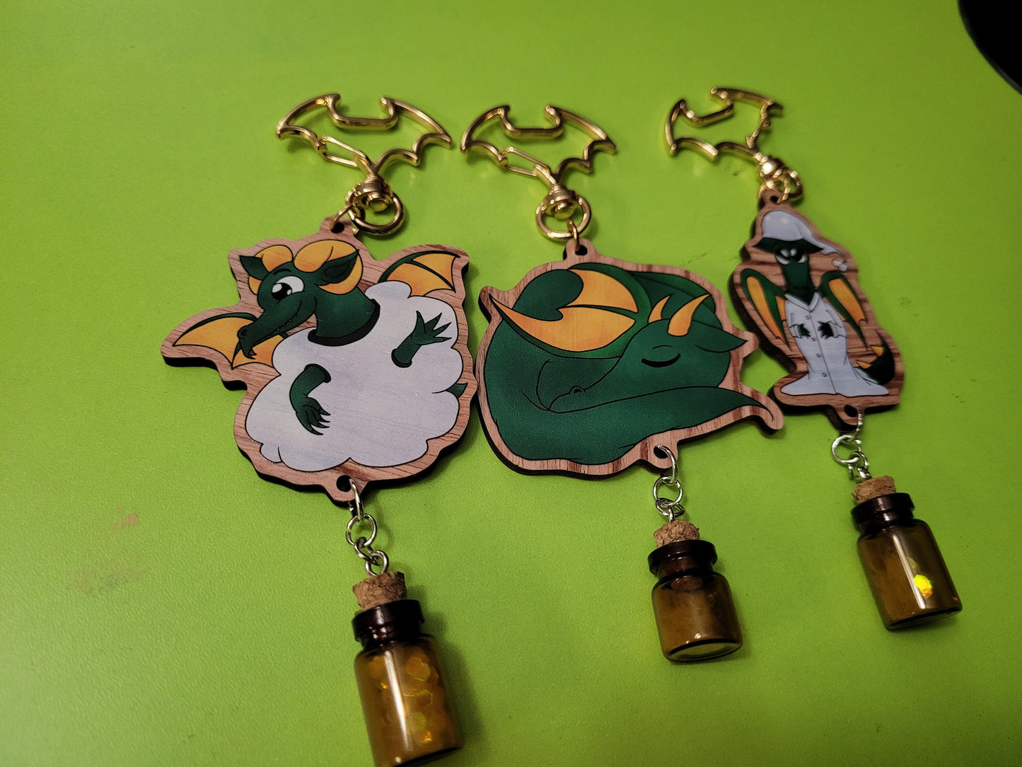 Sleepytime Dragon Wooden Keychains