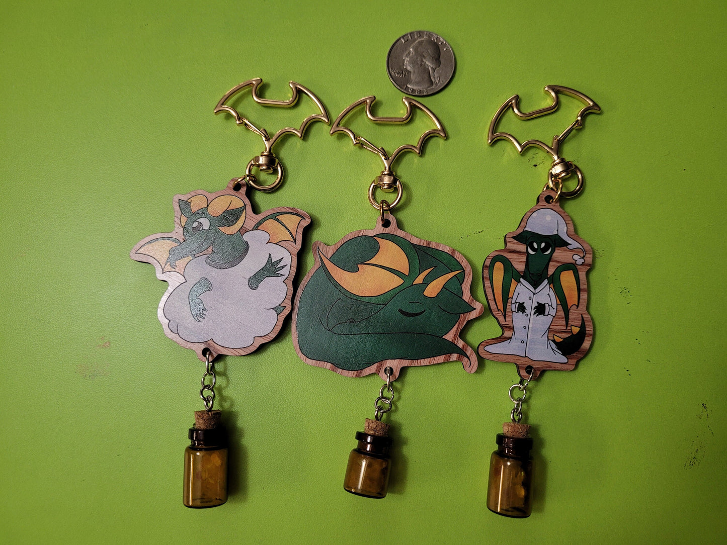 Sleepytime Dragon Wooden Keychains