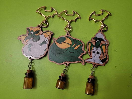 Sleepytime Dragon Wooden Keychains