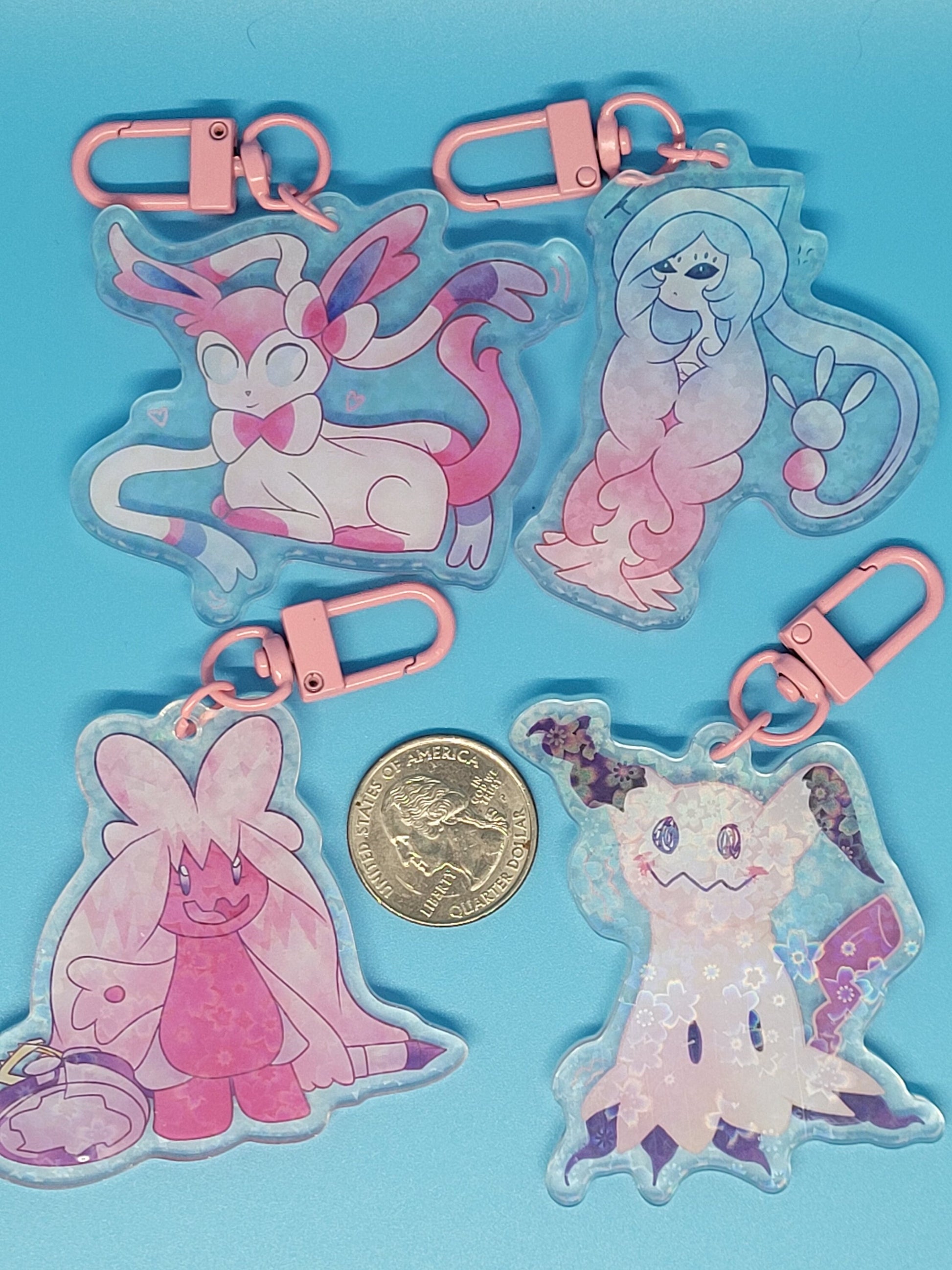 Fairy Pokemon Holographic Acrylic Keychain - Mimikyu, Sylveon, Hatterene, Tinkaton