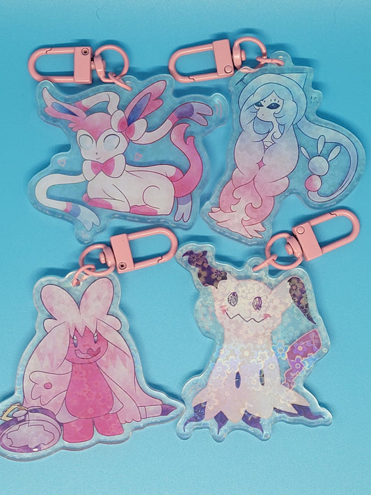 Fairy Pokemon Holographic Acrylic Keychain - Mimikyu, Sylveon, Hatterene, Tinkaton