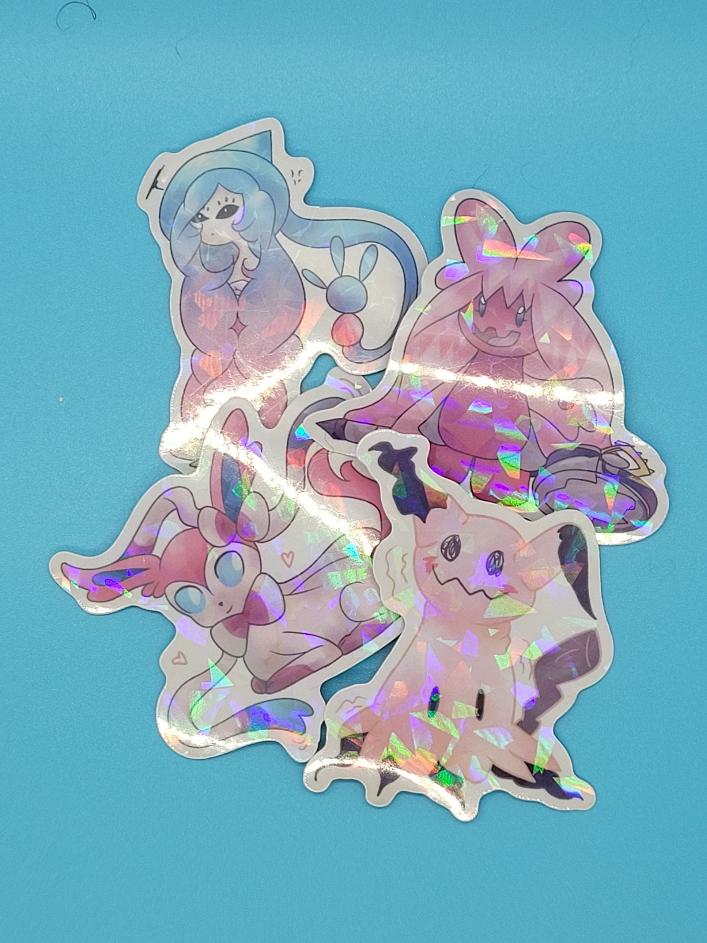 Fairy Pokemon Holographic Sticker Pack - Hatterene, Sylveon, Tinkaton, Mimikyu