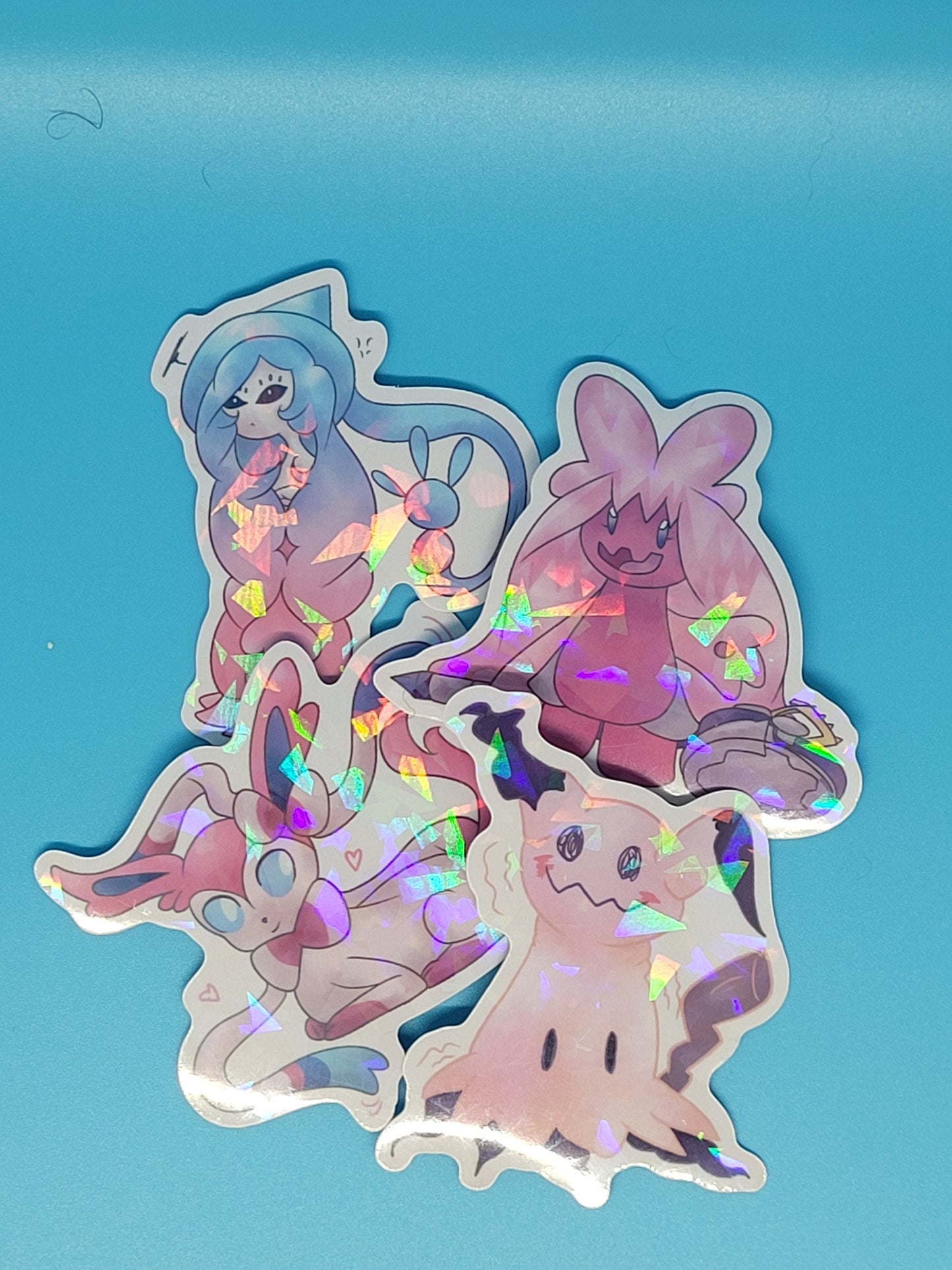 Fairy Pokemon Holographic Sticker Pack - Hatterene, Sylveon, Tinkaton, Mimikyu