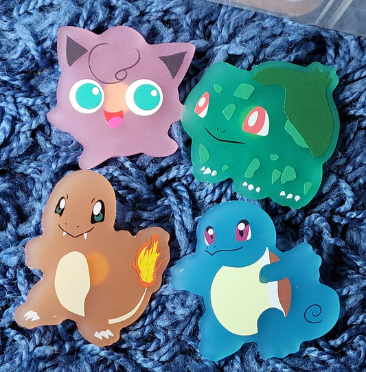 Gen 1 Pokemon Frosted Acrylic Pins- Starters + Jigglypuff