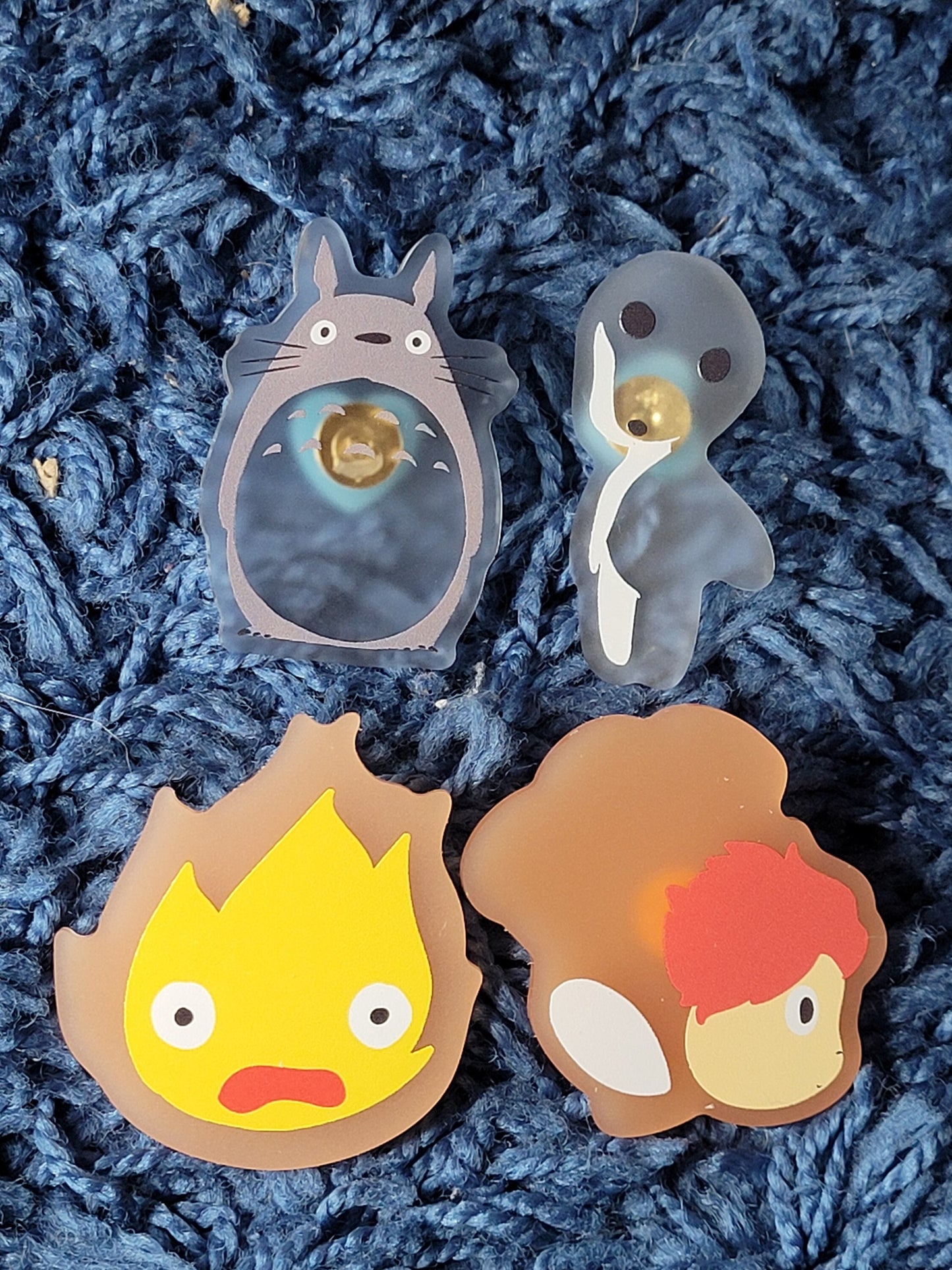 Studio Ghibli Frosted Acrylic Pins- Calcifer, Ponyo, Kodama, Totoro