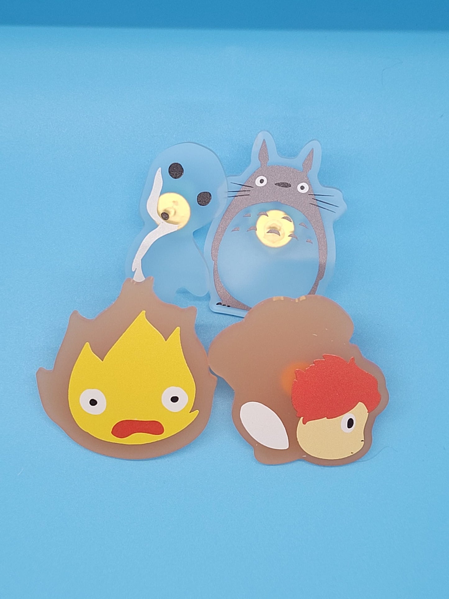 Studio Ghibli Frosted Acrylic Pins- Calcifer, Ponyo, Kodama, Totoro