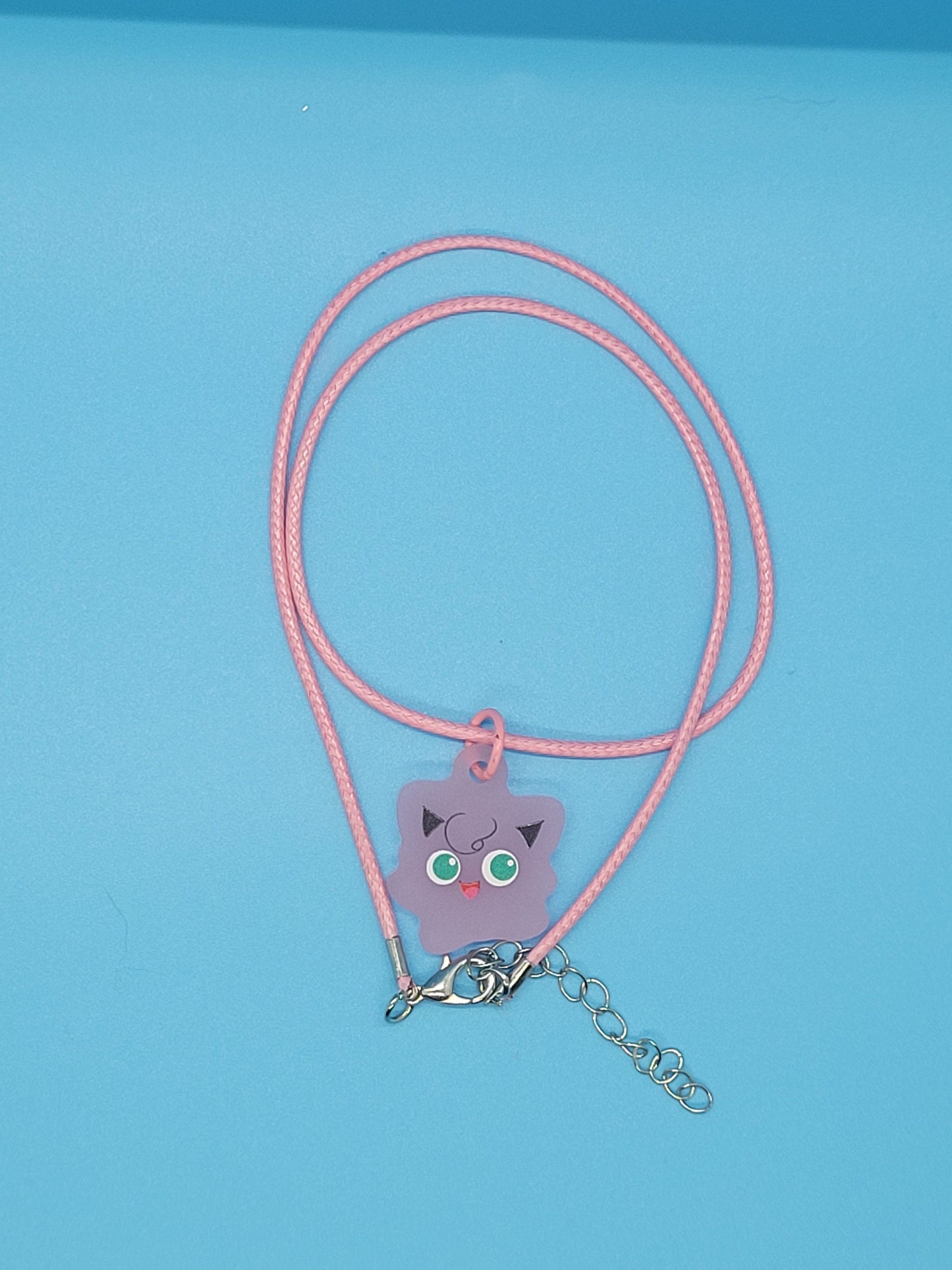 Pokemon Frosted Acrylic Jigglypuff Dangle Earrings + Cord Necklace