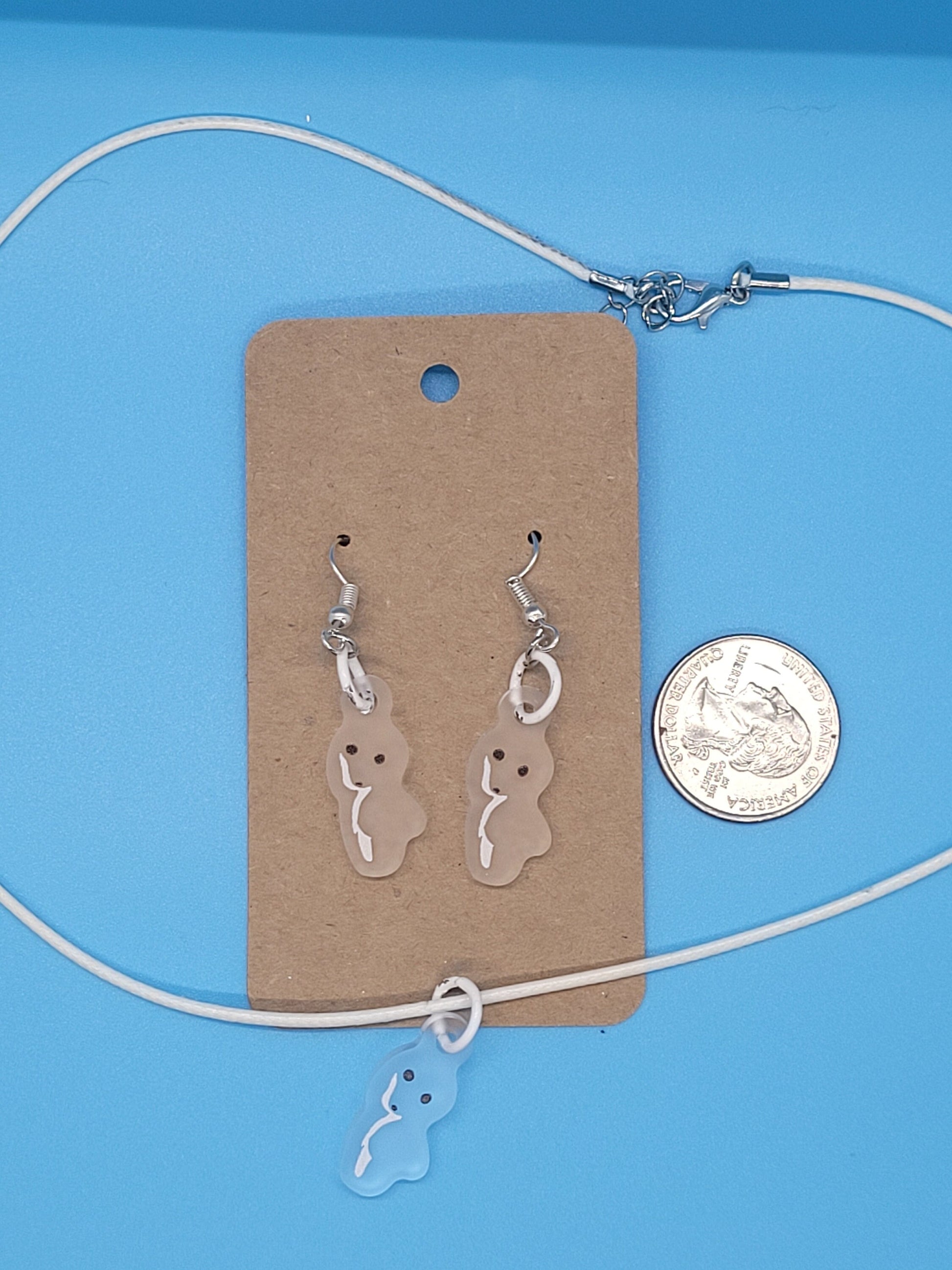 Princess Mononoke Frosted Acrylic Kodama Dangle Earrings + Cord Necklace