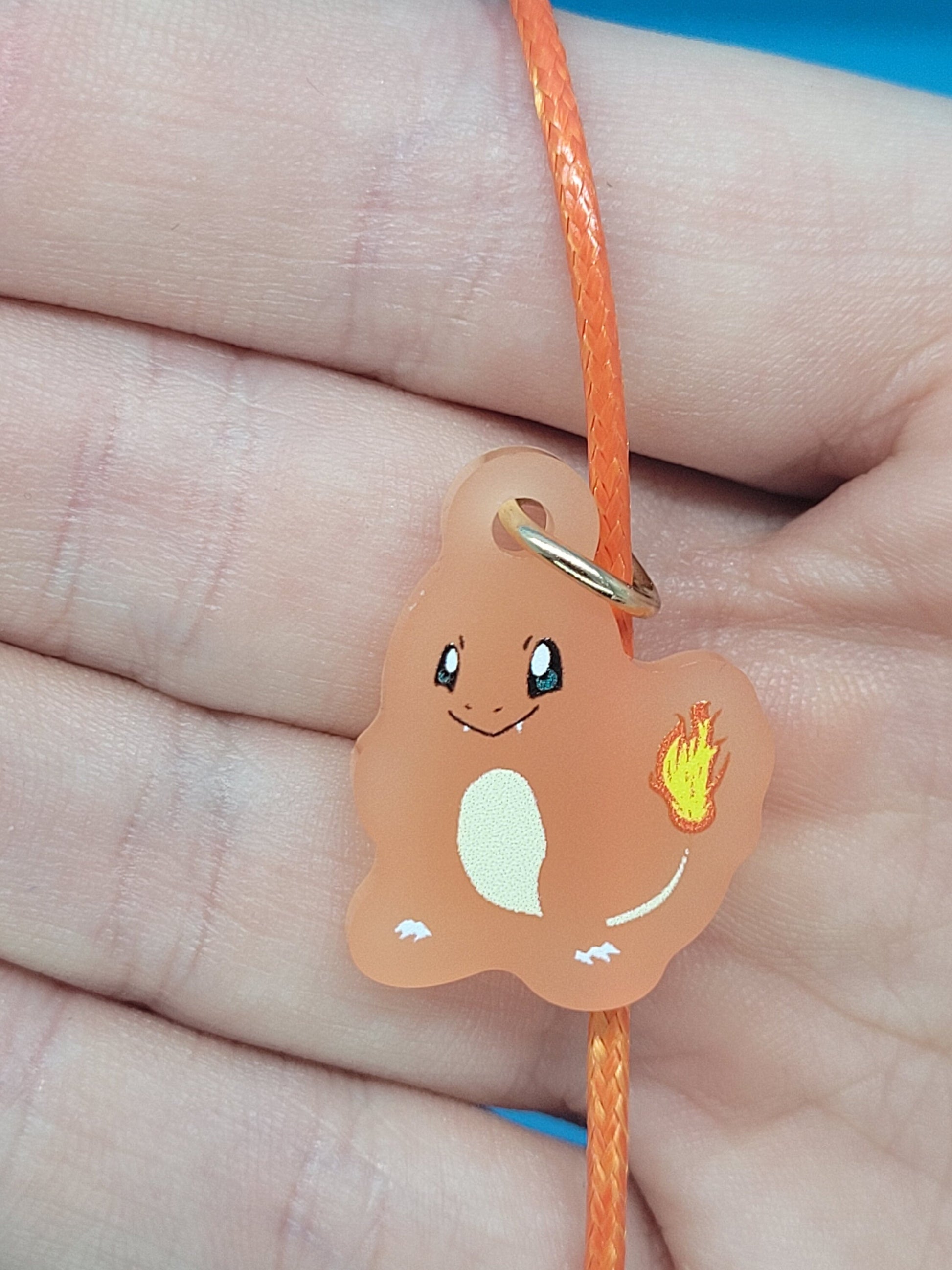 Pokemon Frosted Acrylic Charmander Dangle Earrings + Cord Necklace