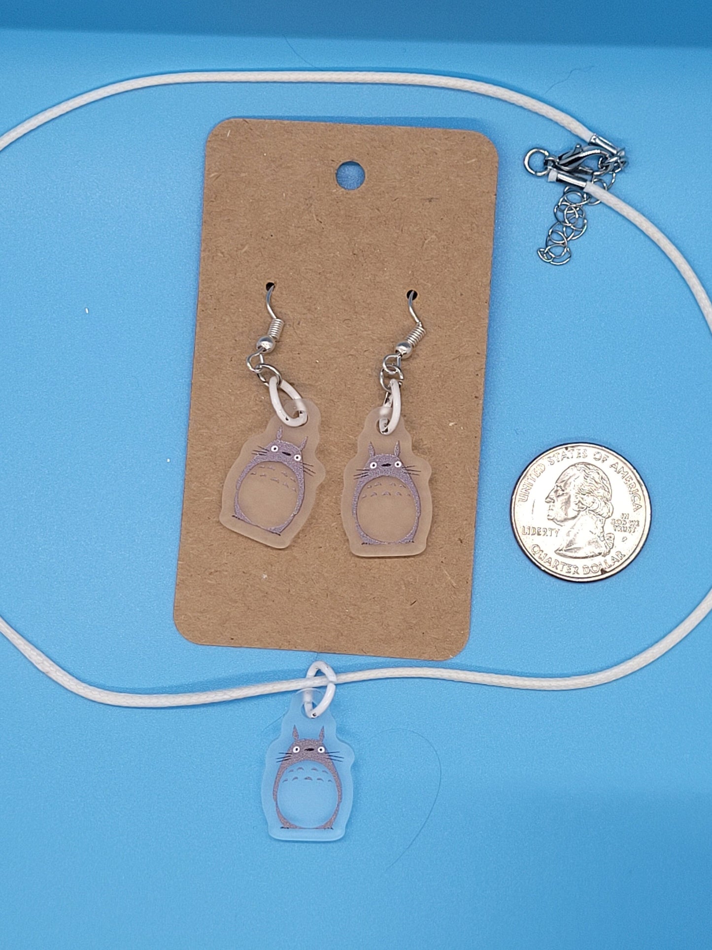 Frosted Acrylic My Neighbor Totoro Dangle Earrings + Cord Necklace