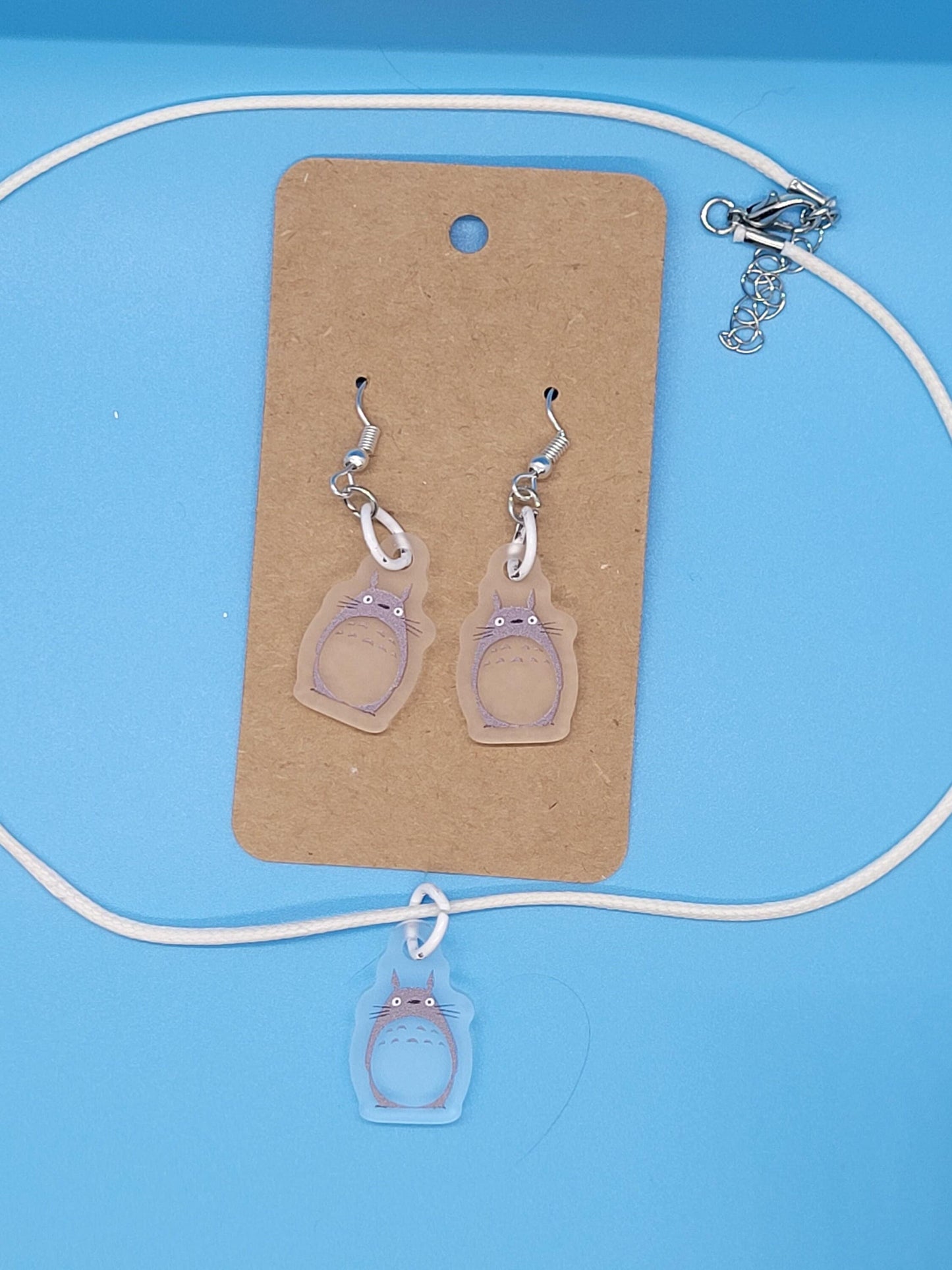 Frosted Acrylic My Neighbor Totoro Dangle Earrings + Cord Necklace