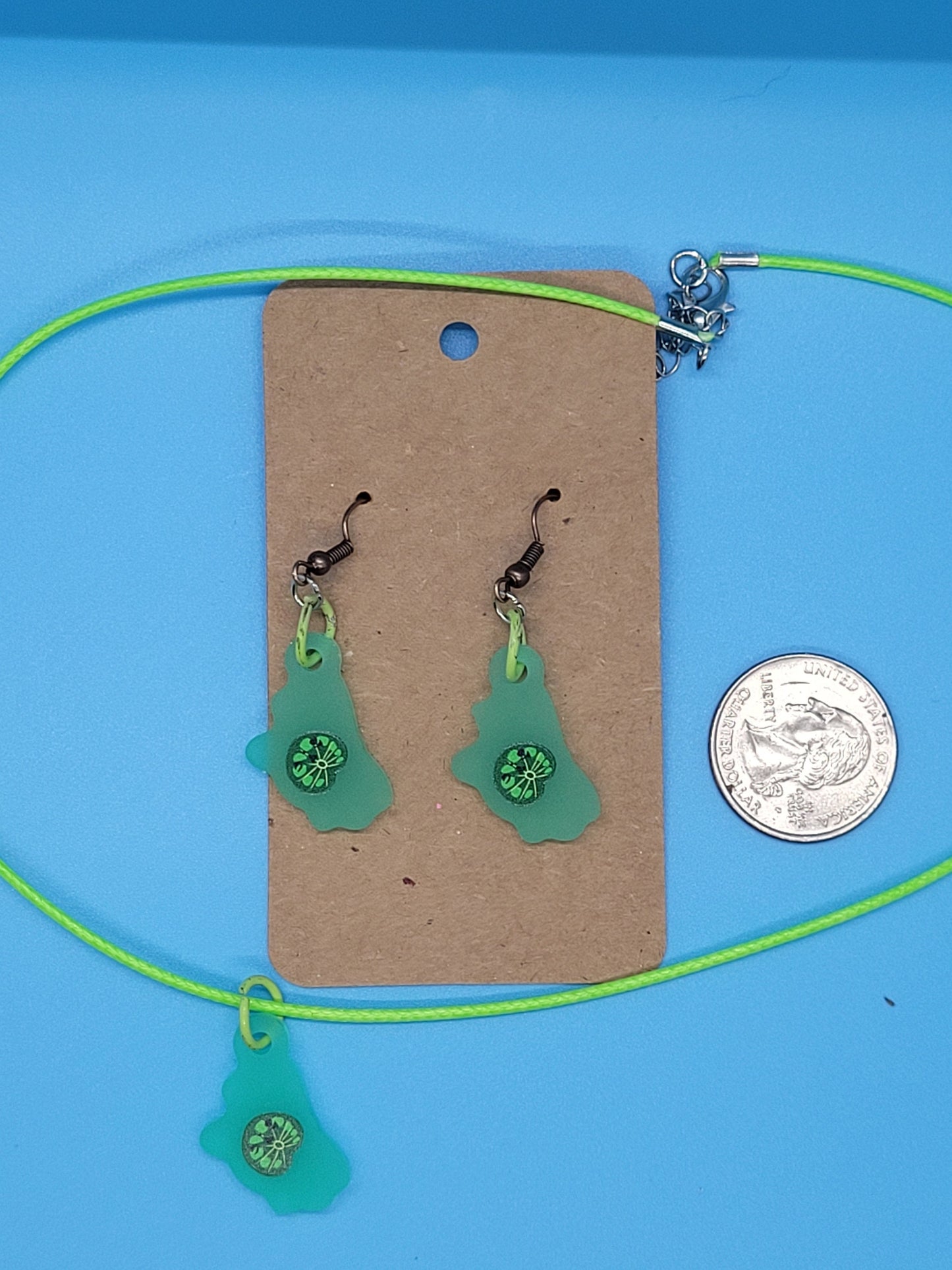 Legend Of Zelda Frosted Acrylic Korok Dangle Earrings + Cord Necklace