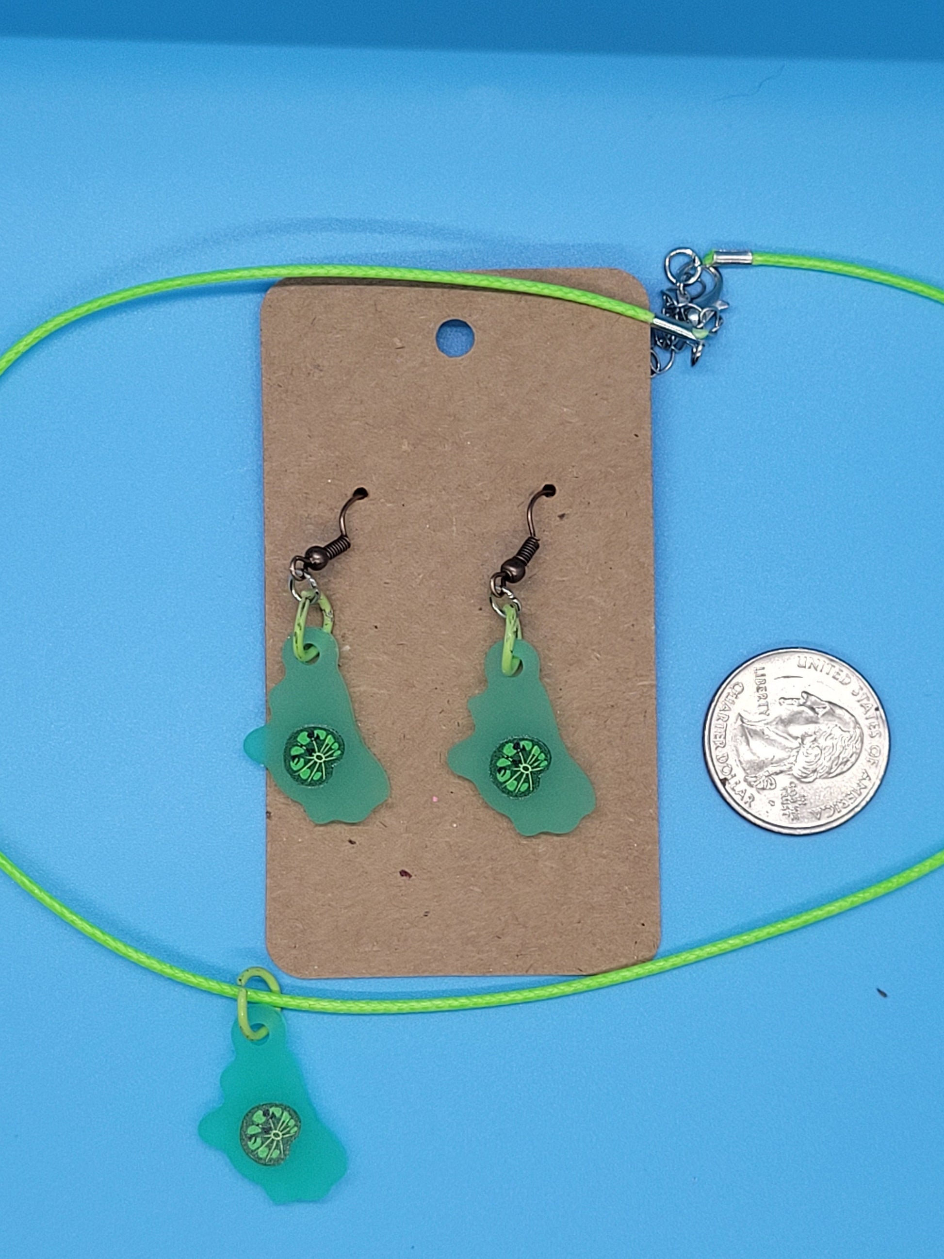 Legend Of Zelda Frosted Acrylic Korok Dangle Earrings + Cord Necklace