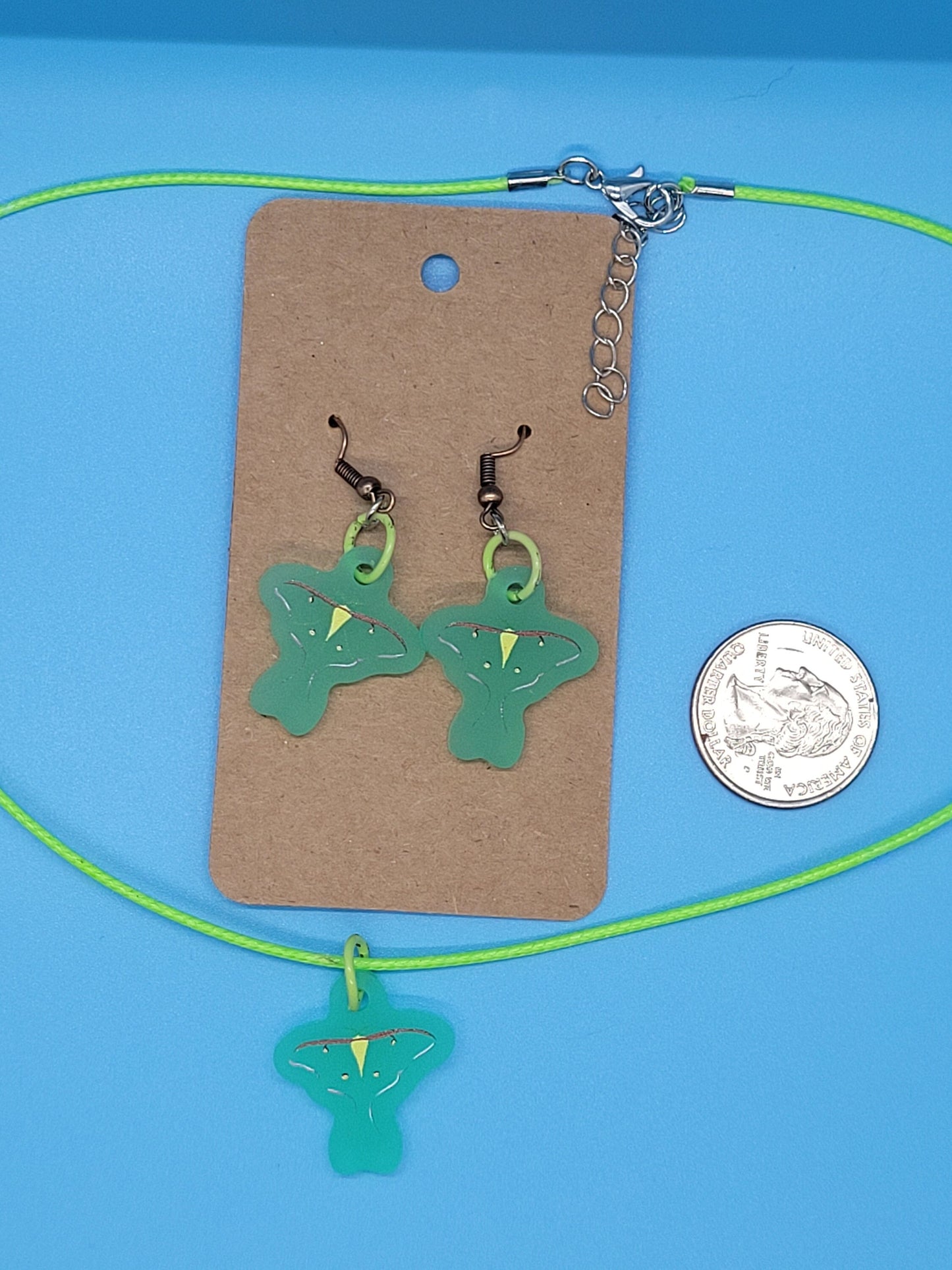 Frosted Acrylic Luna Moth Dangle Earrings + Cord Necklace