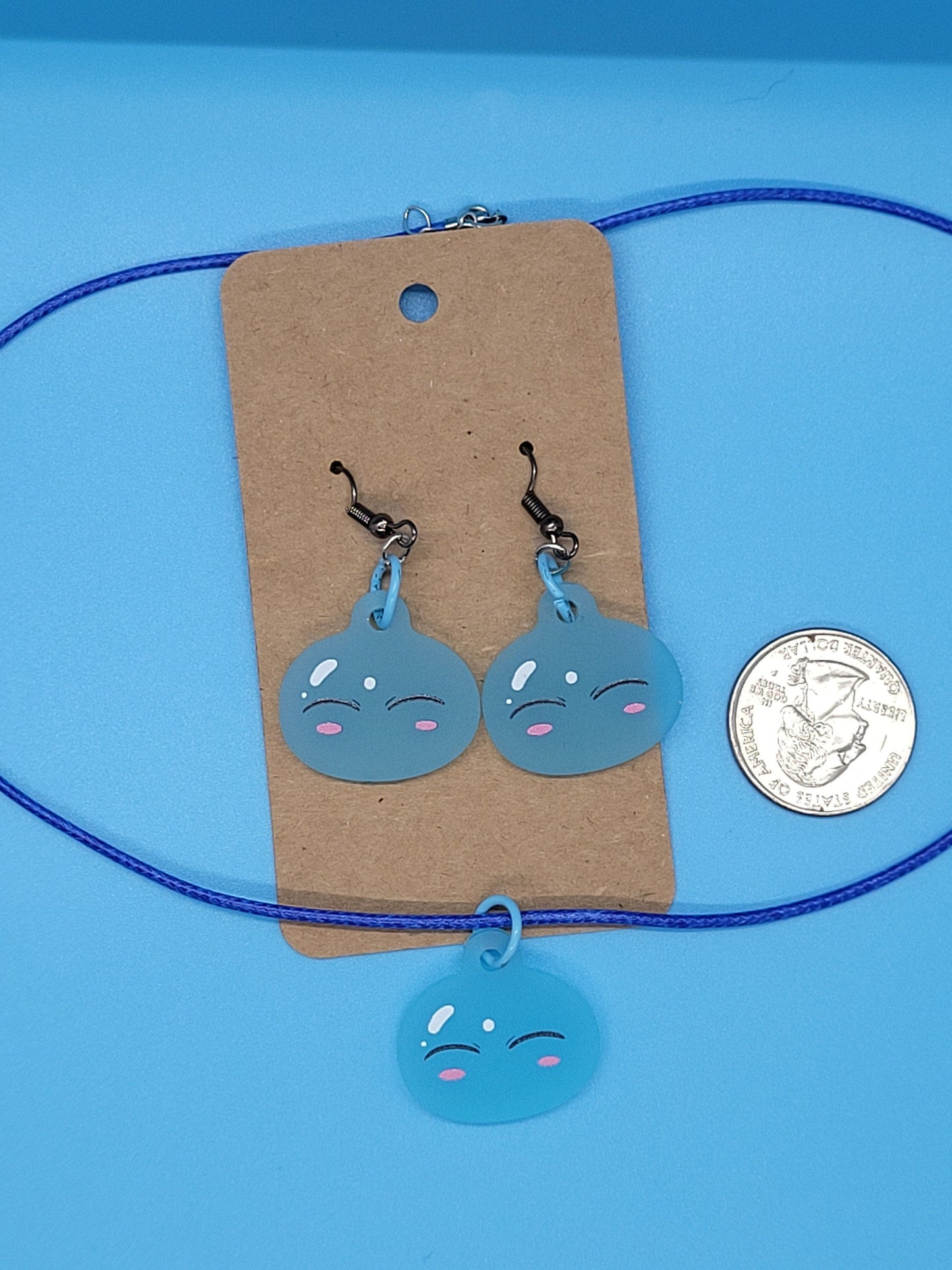 Reincarnated As A Slime Frosted Acrylic Rimuru Dangle Earrings + Cord Necklace