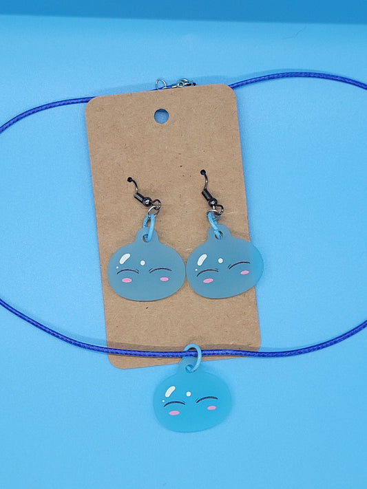 Reincarnated As A Slime Frosted Acrylic Rimuru Dangle Earrings + Cord Necklace