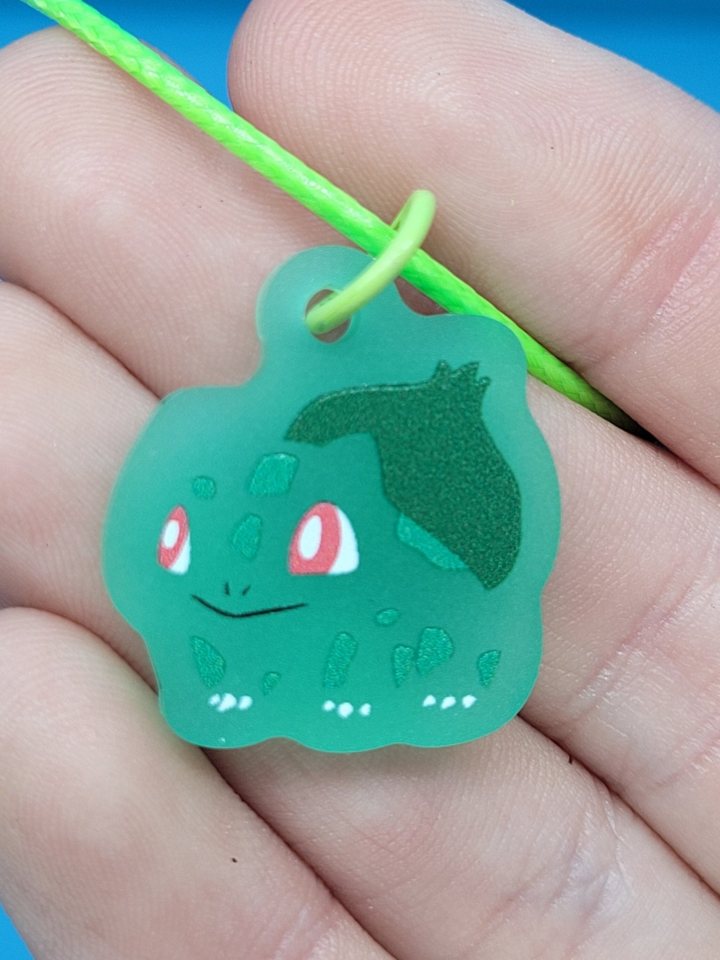 Pokemon Frosted Acrylic Bulbasaur Dangle Earrings + Cord Necklace